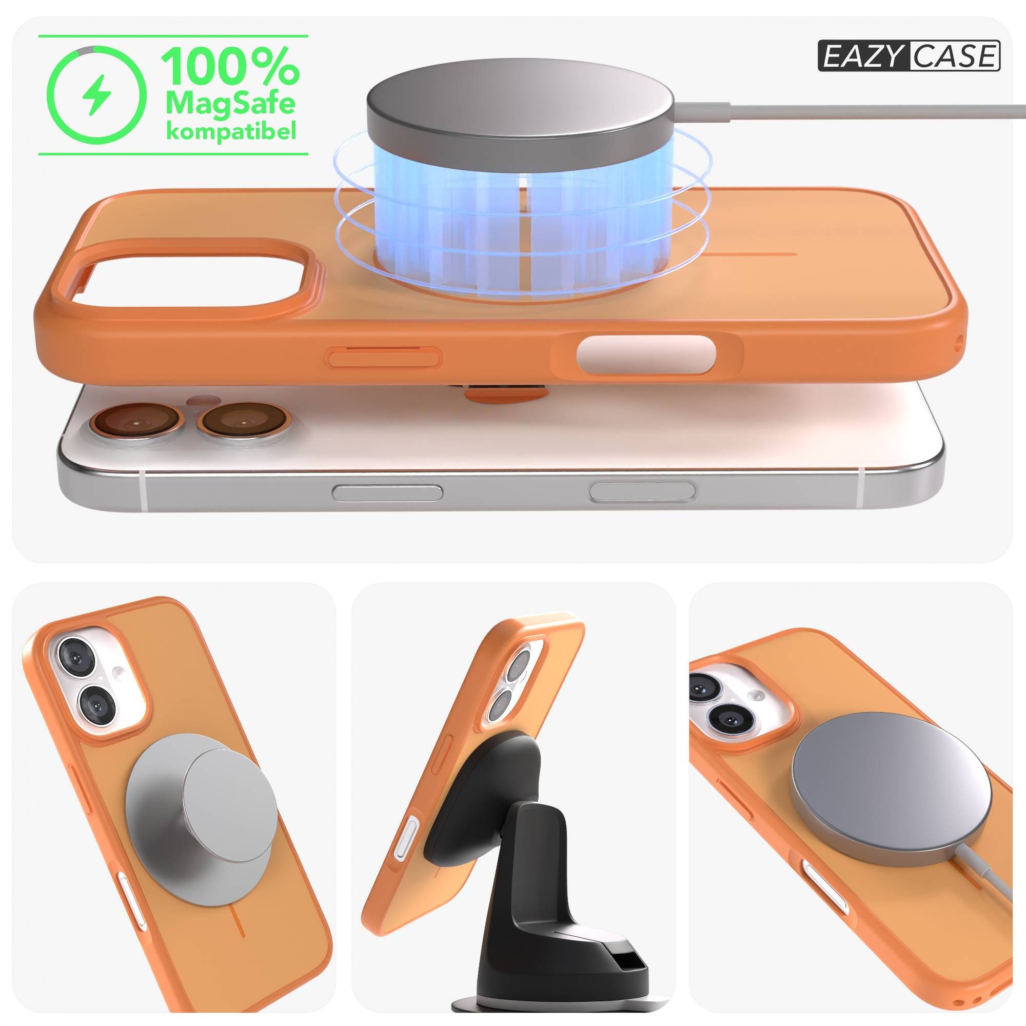 EAZY CASE Handyhülle Slim Outdoor MagSafe Case für Apple iPhone 16 6,1 Zoll, Robustes Slim Case mit MagSafe Kompatibilität in Orange