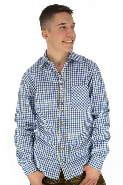 OS-Trachten Trachtenhemd Latee Langarmhemd mit Edelweiß-Stickerei auf der Knopfleiste