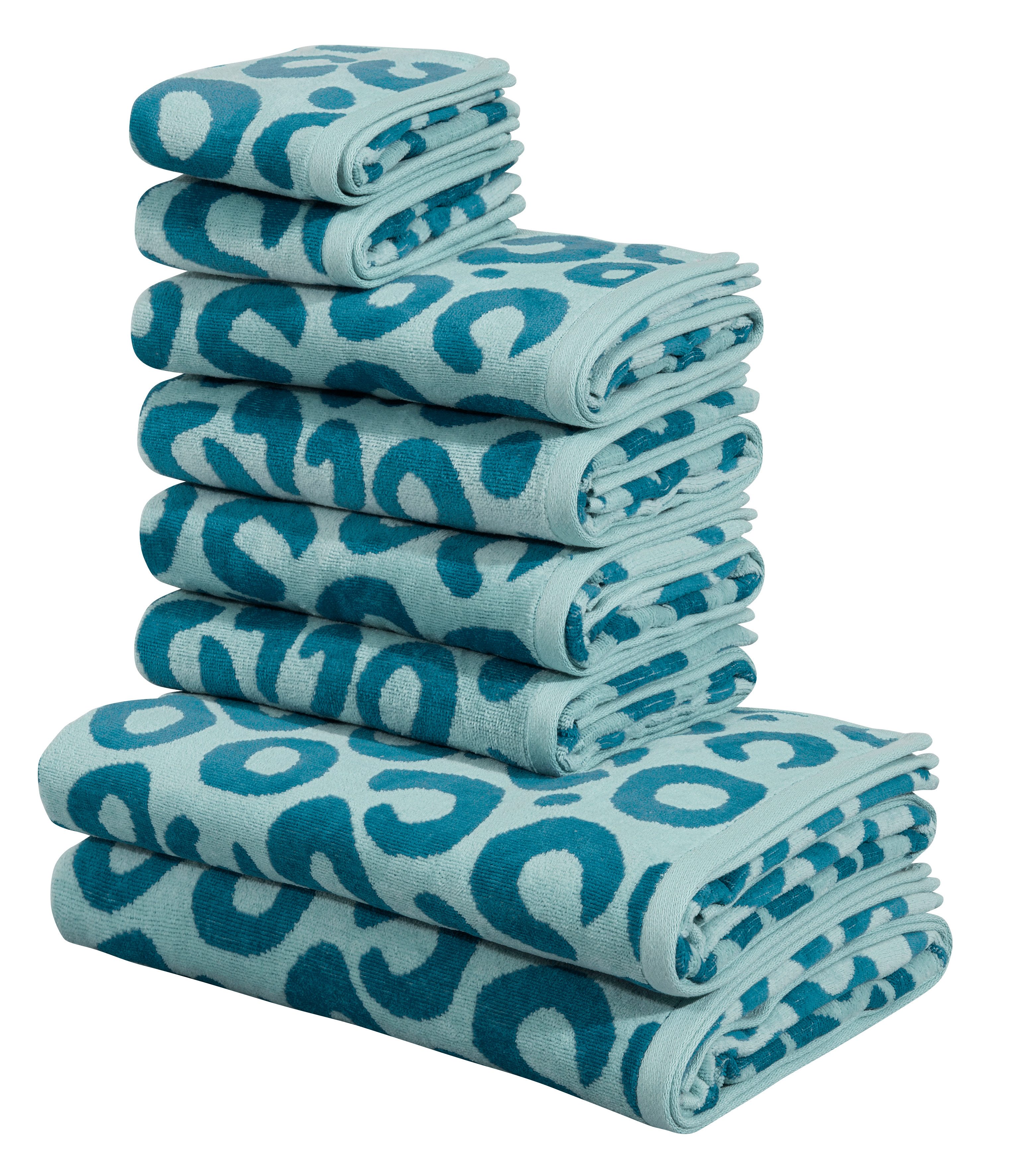 OTTO home Handtuch Set Anna Leopardenmuster, 8-tlg Handtuch-Set, 100% Baumwolle, Frottiervelours (Set, 8-St), Duschtücher, Handtücher und Gästetücher, weich, modern, Animal Print