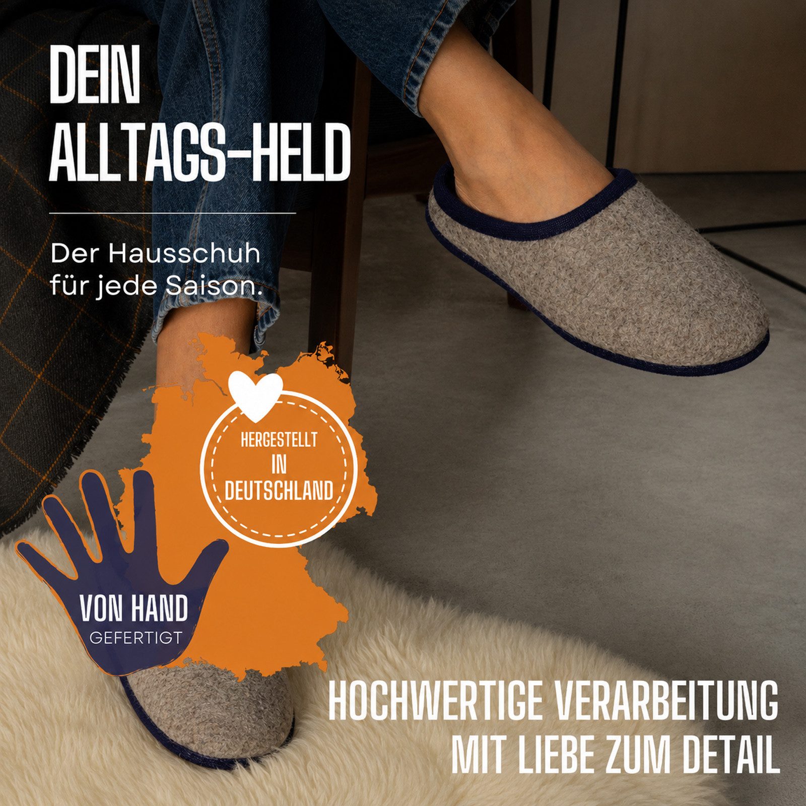 Pantoffelmann Wollfilz Pantoffel warme Filzpantoffeln Herren Damen Winter Hausschuh Pantoffel (1 Paar) Filzpantoffeln, Gästepantoffel besonders leicht