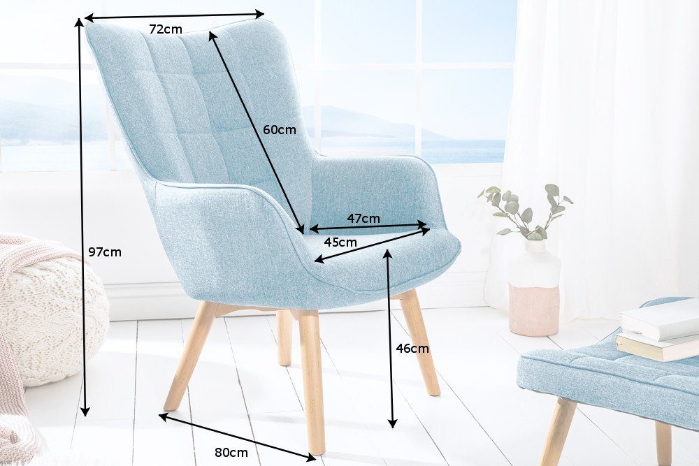 Design · natur, mit / SCANDINAVIA riess-ambiente Sessel hellblau Scandinavian Einzelsessel im Flachgewebe-Bezug ·