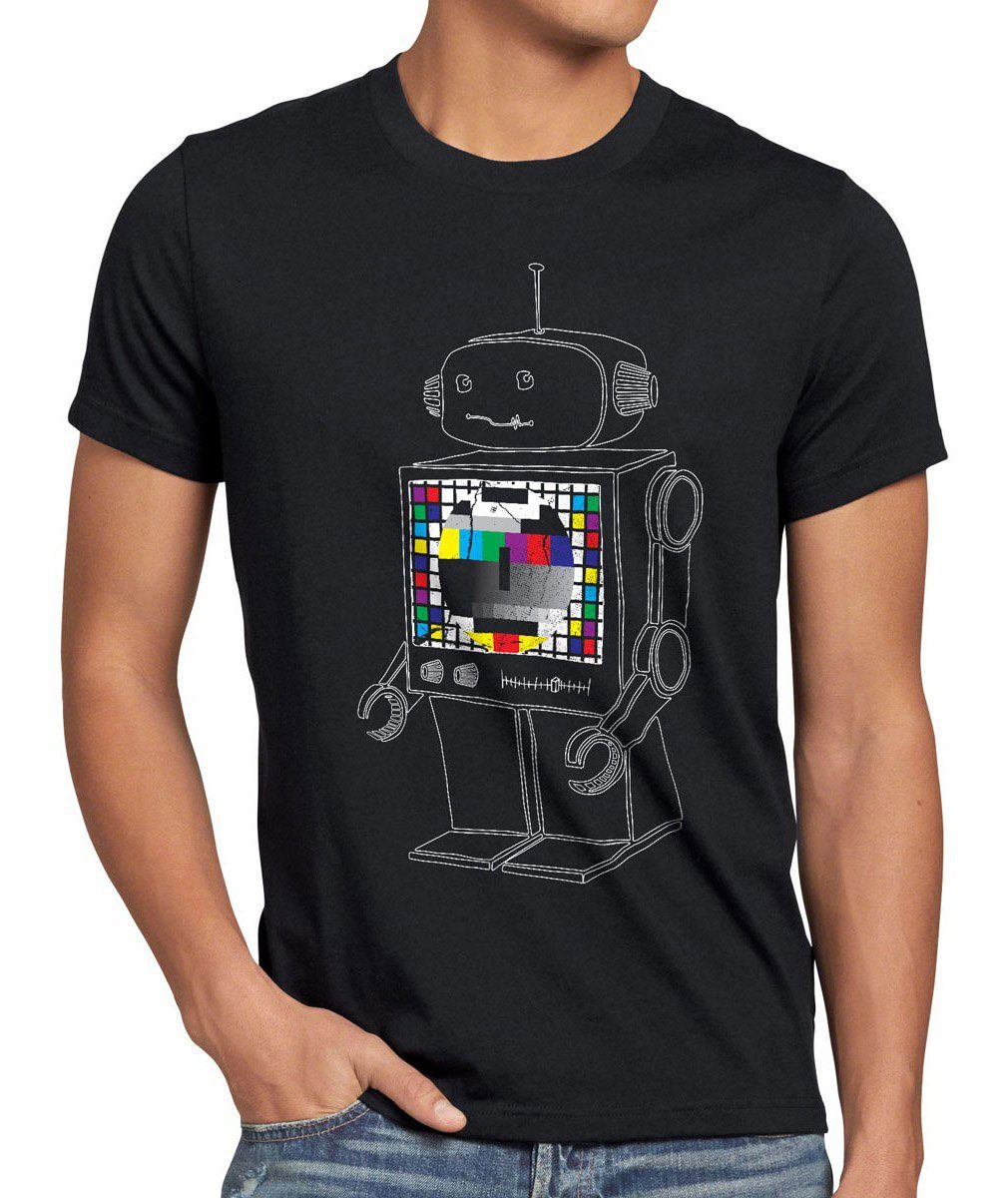 style3 Print-Shirt Herren T-Shirt Testbild Roboter Big Bang Sheldon TV Monitor Robot theory cooper schwarz