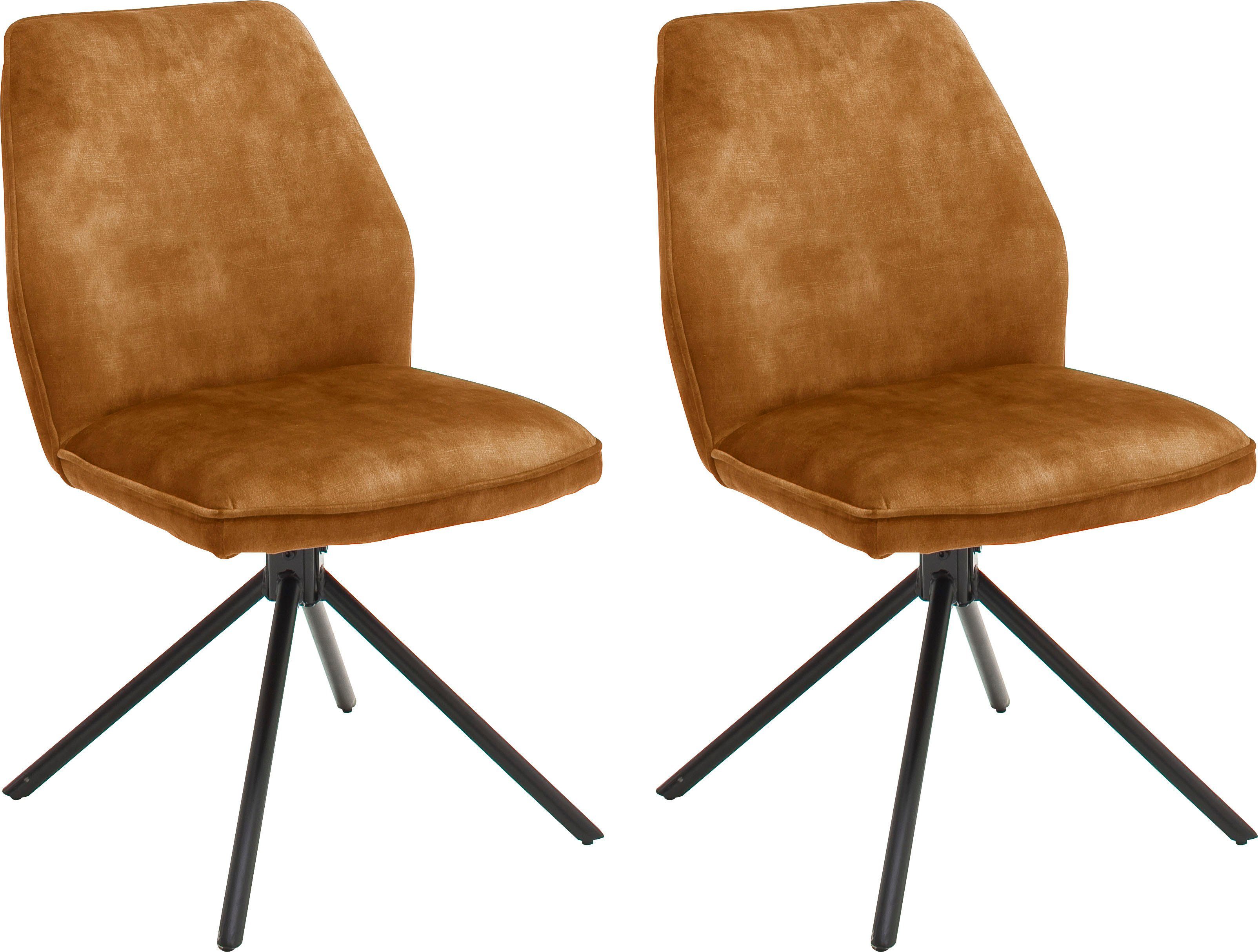 MCA furniture Esszimmerstuhl Ottawa (Set, 2 St), Vintage Veloursoptik mit Keder, Stuhl belastbar bis 120 Kg Curry | Curry | Stühle