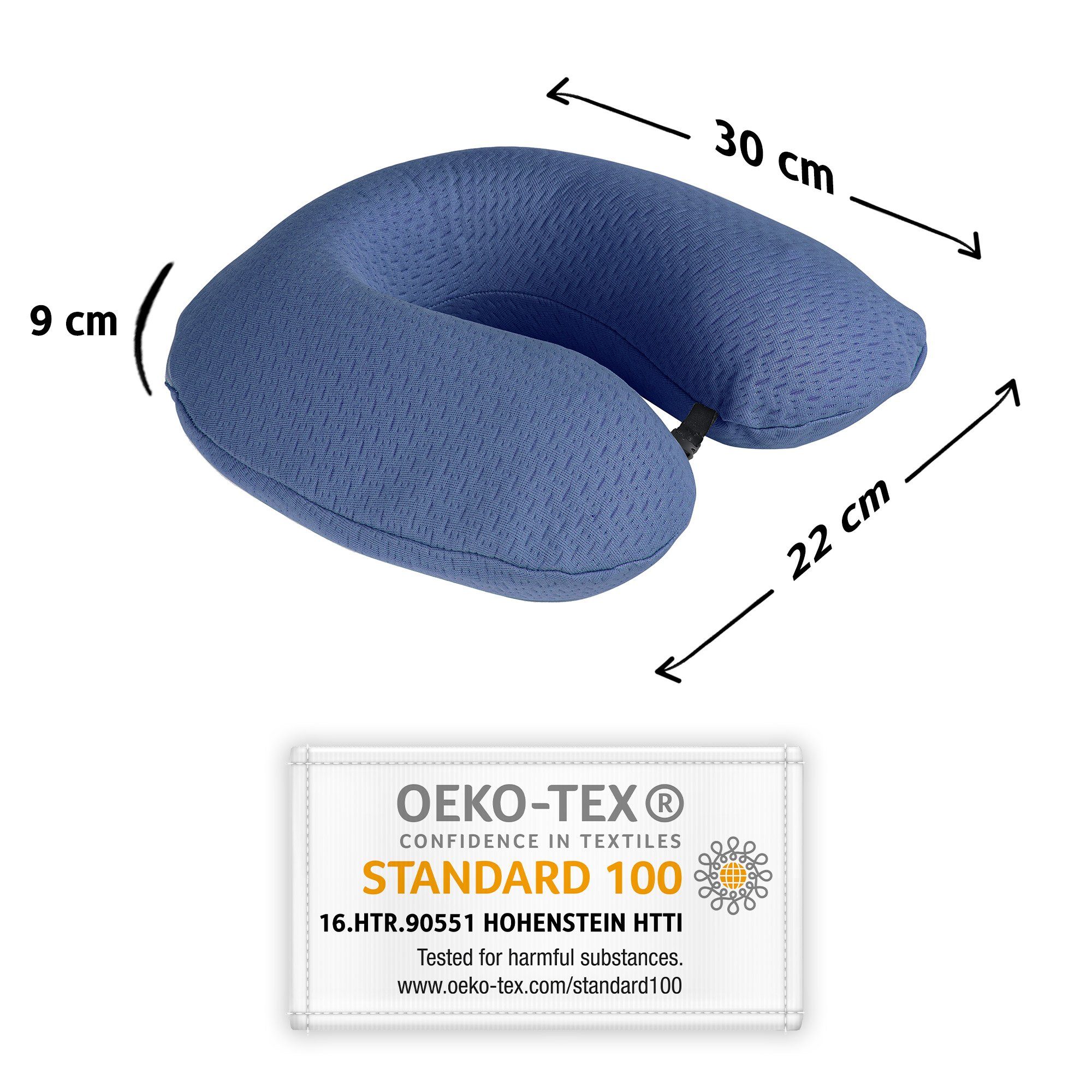 Komfortec Memory OEKO-TEX-zertifiziertes U-Form Schaum Reisekissen Memory Blau Foam Nackenhörnchen, Nackenkissen Pillow, 1-tlg., Travel Reisekissen Orthopädisch