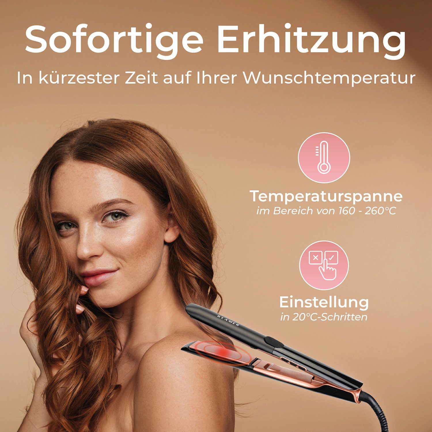 KLAMER Glätteisen 2 in 1,Haarglätter mit Ionen Technologie: weniger Frizz & statische A…, Schnelle Erhitzung, Keramikbeschichtung, Ionen-Technologie, Drehkabel