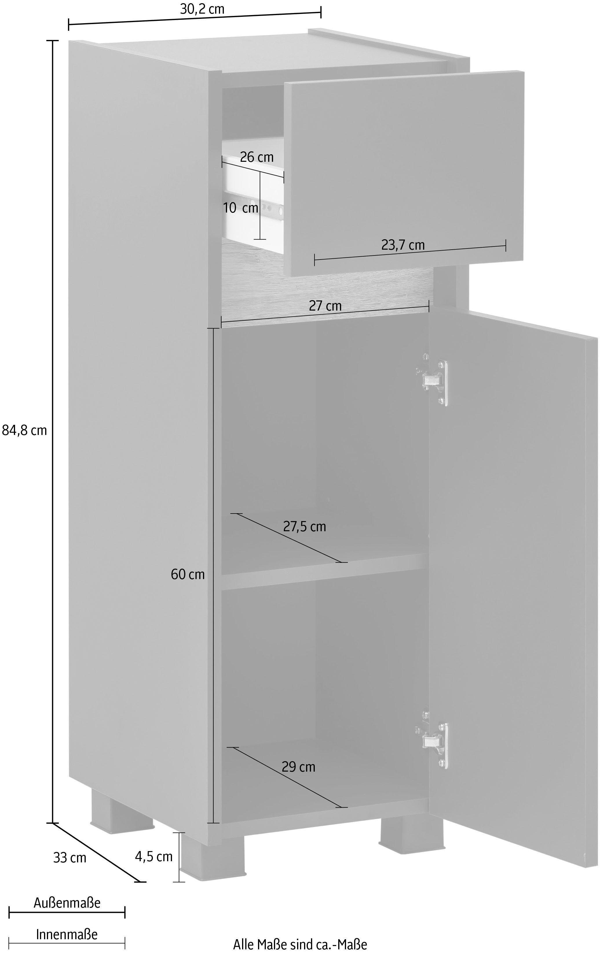 Schildmeyer Unterschrank Cosmo anthrazit Blende modernen Badezimmerschrank, 30 cm, Breite anthrazit | Wildeiche-Look im