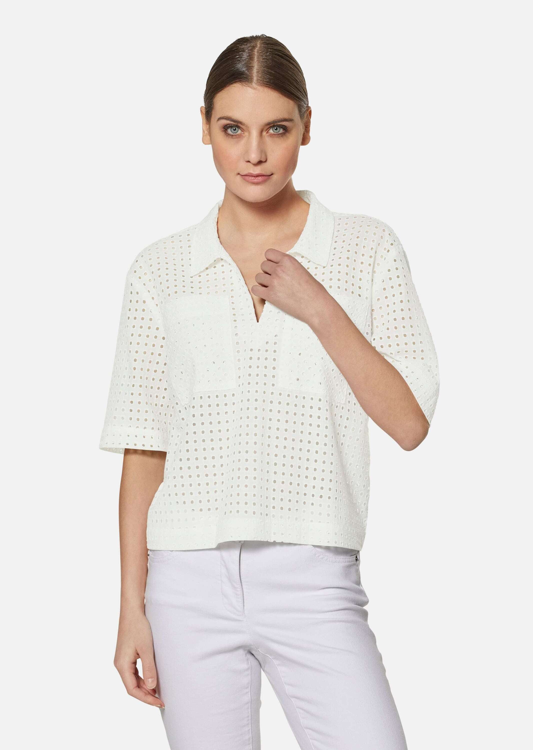 Kurzarmbluse Kurzarm-Bluse im Boxy-Style mit Lochstickerei