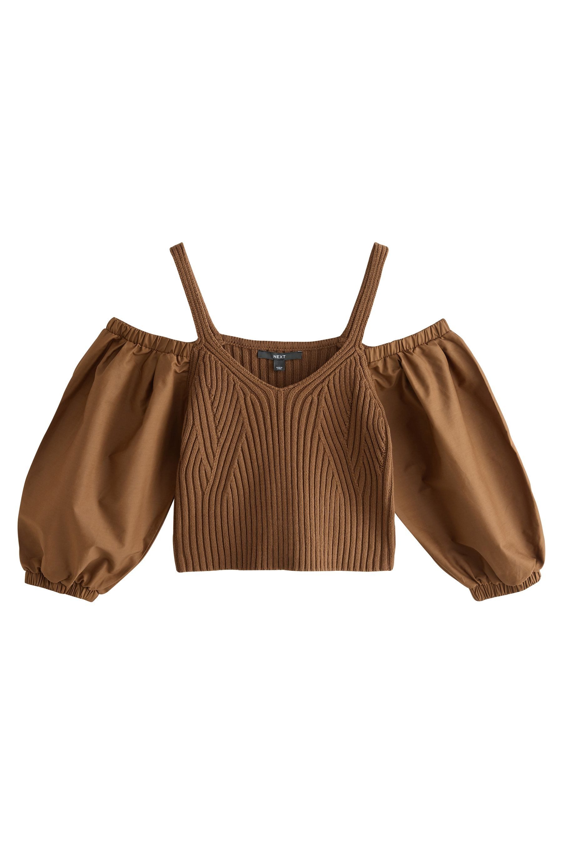 Next Strickpullover Schulterfreies Stricktop mit Volumenärmeln günstig online kaufen