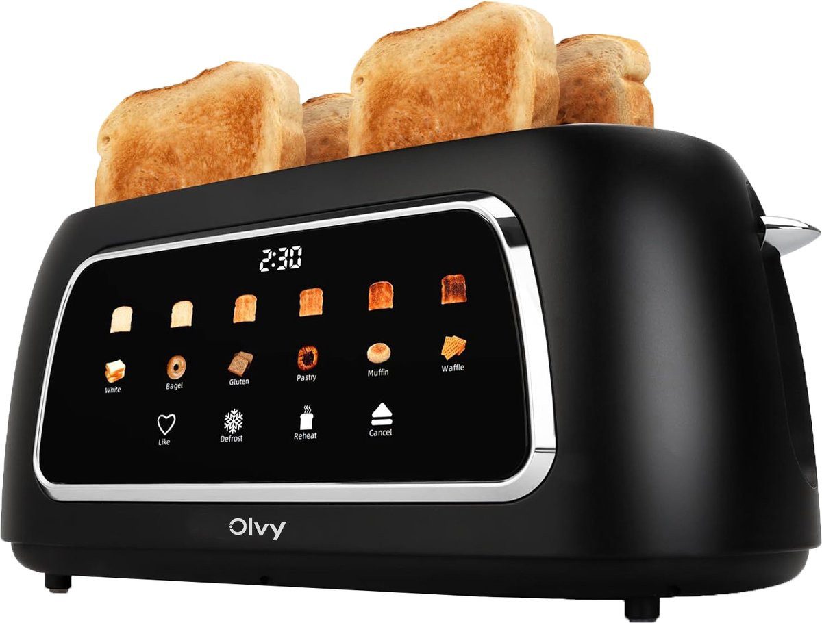 Olvy Toaster Olvy Toaster 4 Scheiben, Langschlitztoaster, Digitaldisplay mit Timer