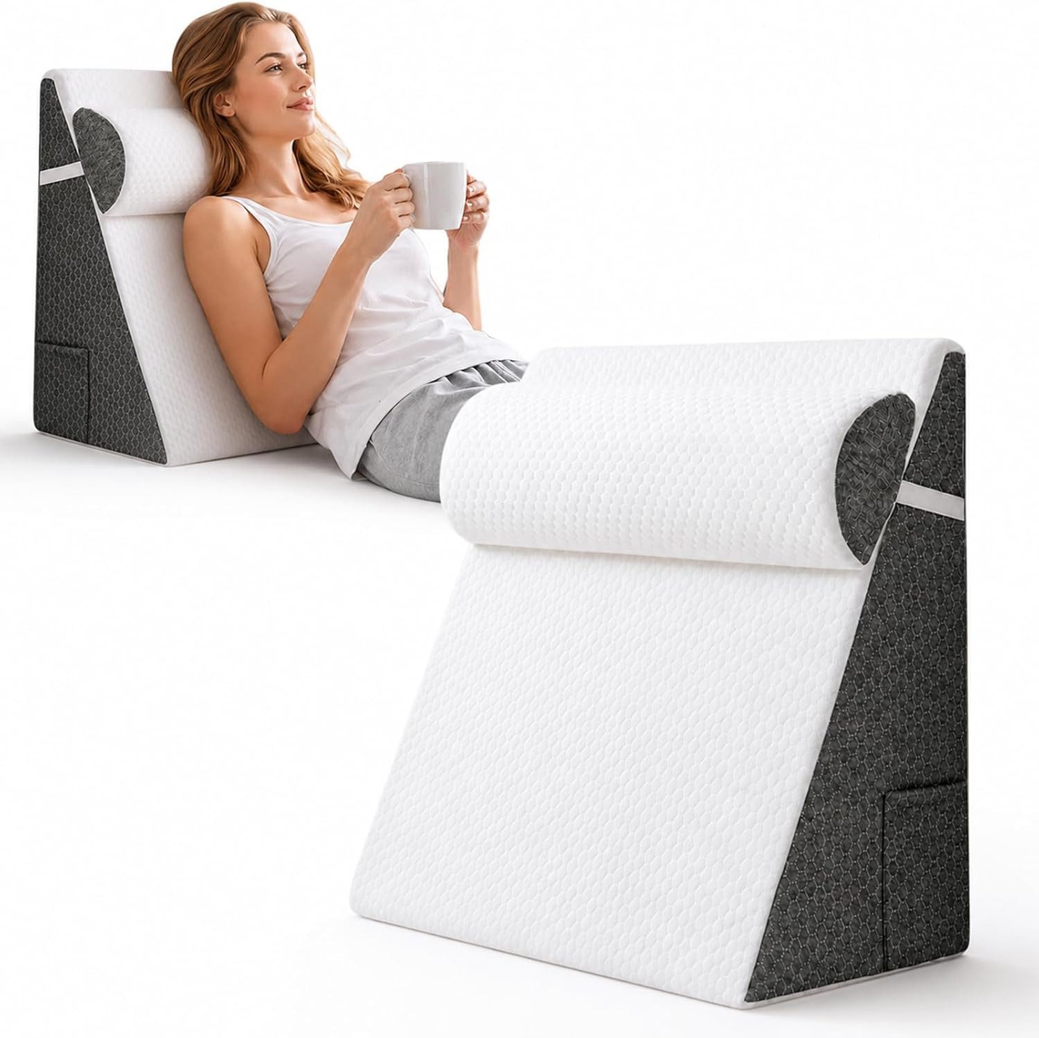 BlingBin Keilkissen Weiches Memory-Schaum Stützkissen,komfortables Lesekissen,Rückenkissen, 1er Set, 1-tlg., 50x50x26cm, zur Entlastung von Rücken und Beinen auf Sofa und Bett
