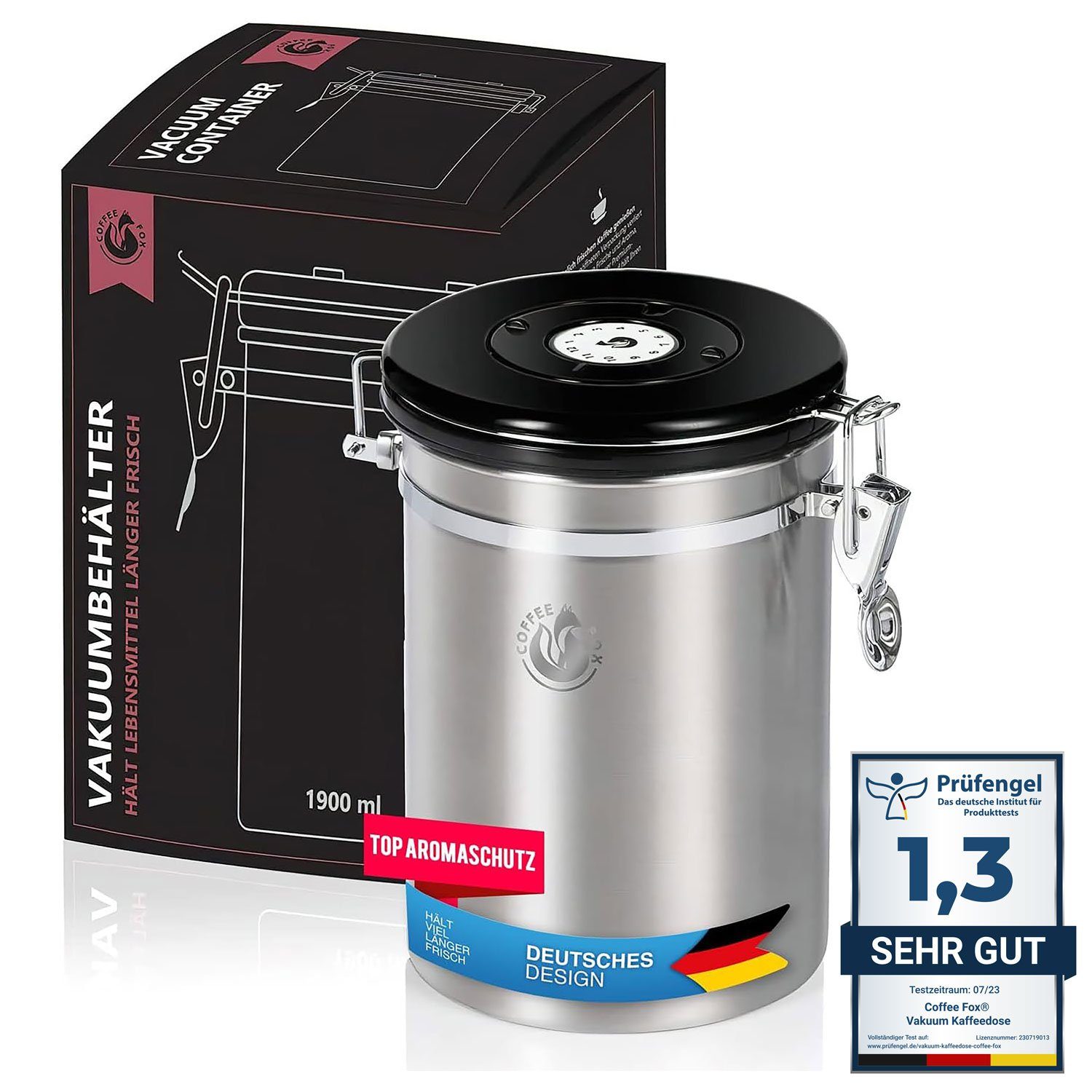 Coffee Fox Kaffeedose Coffee Fox Kaffeedose – Vakuum Edelstahl Vorratsdose für Kaffee & Tee, Edelstahl, (Vakuumdose), Vorratsbehälter Luftdicht – Bild 2 von 5