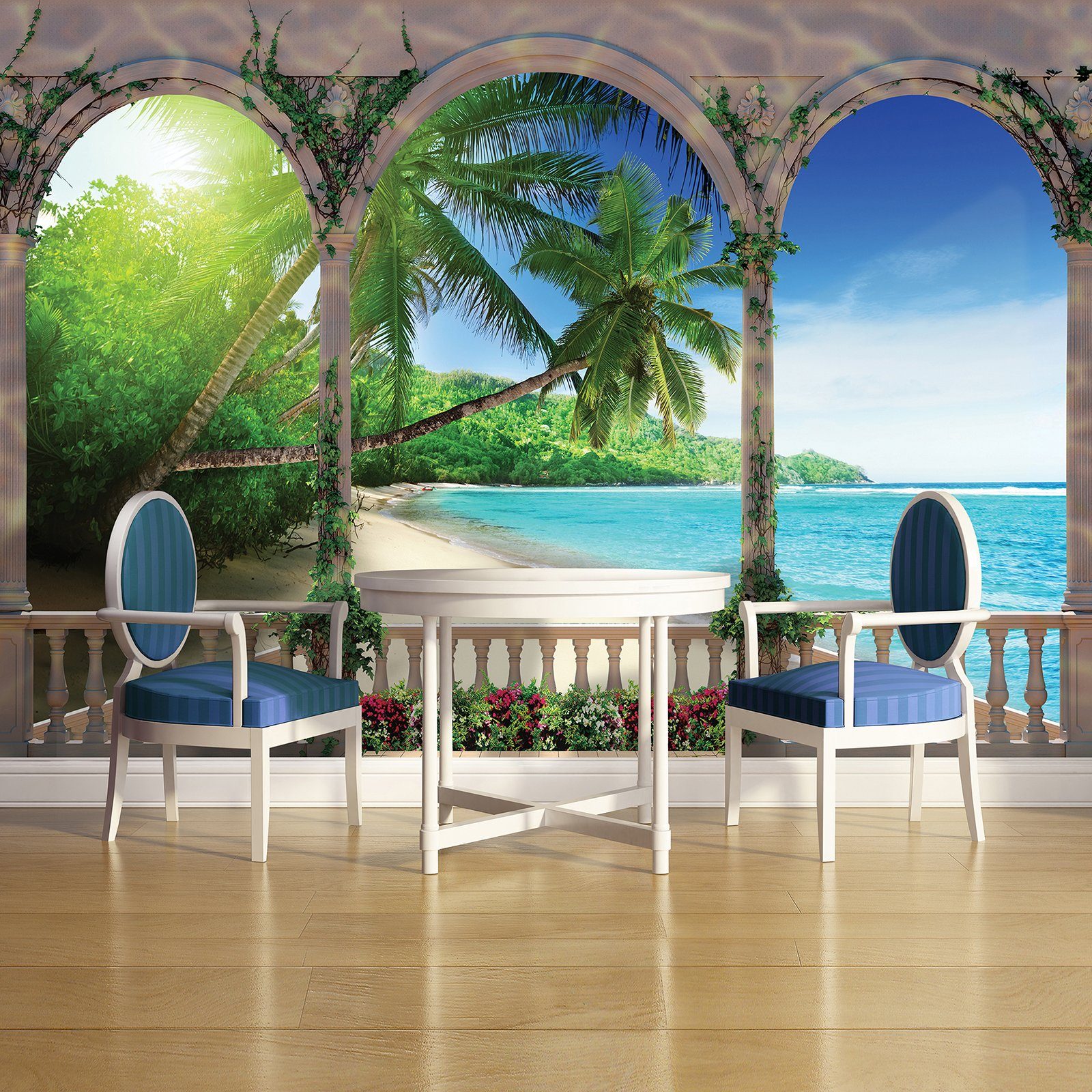 Wallarena Fototapete Terrasse Strand Palmen Vlies günstig online kaufen