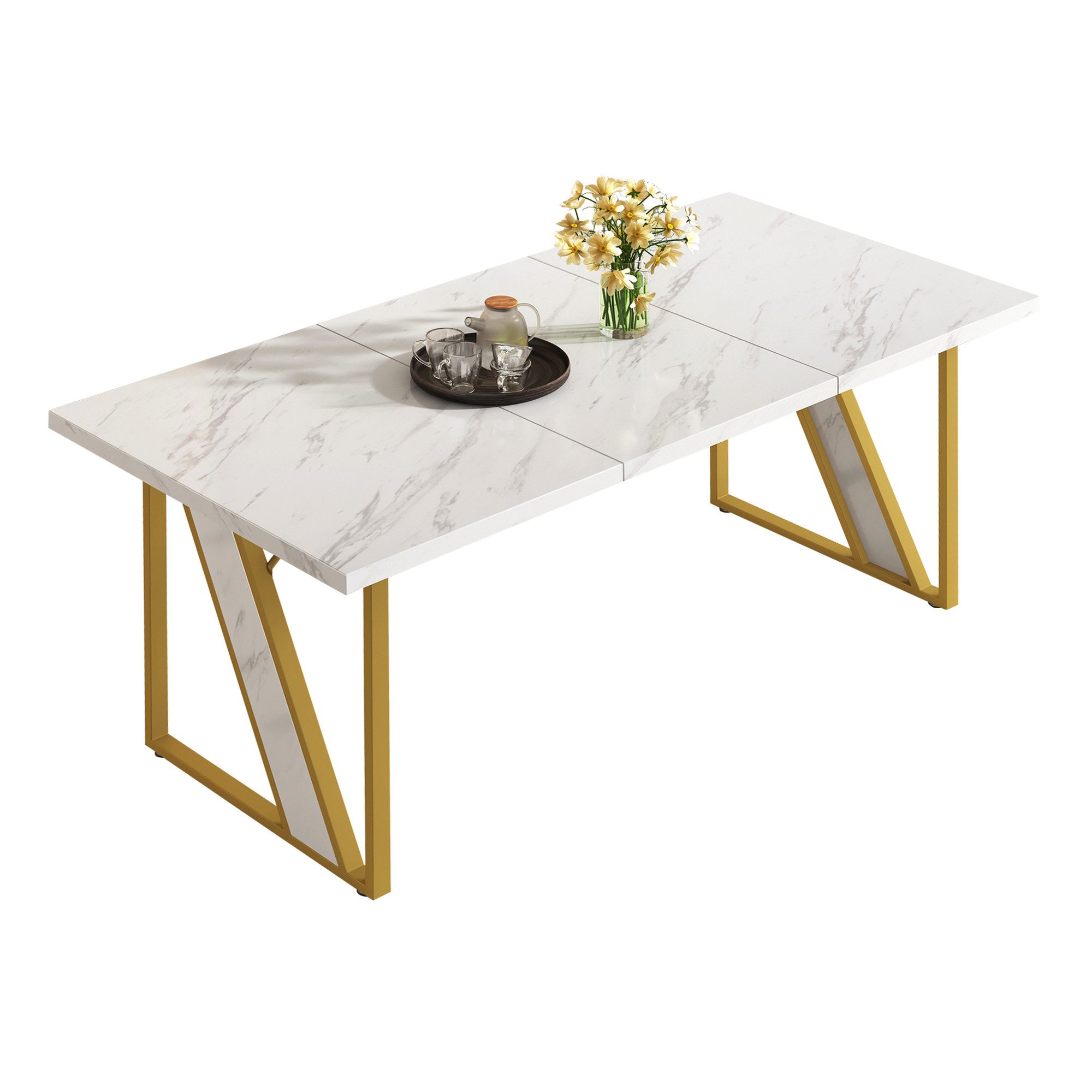 Rutaqian Esstisch Esstisch weiß 4 personen, 160×80x75cm Moderner Esstisch marmor-Tisch (1-St), für Esszimmer und Küche