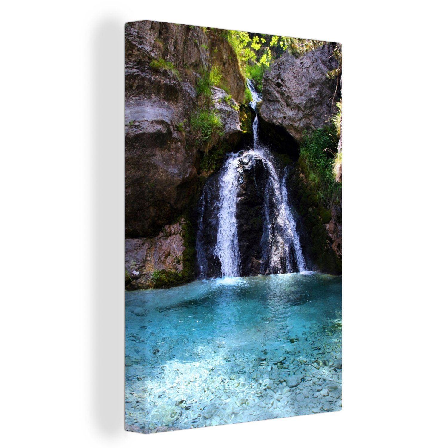 OneMillionCanvasses® Leinwandbild Ein Wasserfall am Berg Olympus, (1 St), Leinwandbild fertig bespannt inkl. Zackenaufhänger, Gemälde, 20x30 cm
