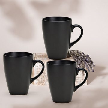 matches21 HOME & HOBBY Tasse Grosse Kaffeetassen 4er Set einfarbig schwarz matt, Keramik, Tee Kaffee-Becher, modern, 400 ml