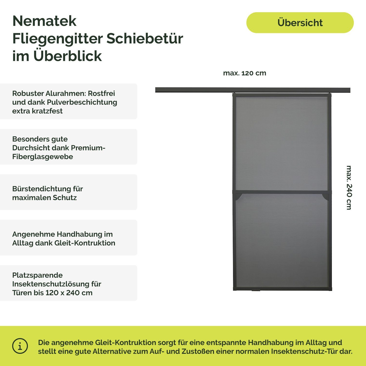 Nematek Insektenschutz-Tür Nematek Fliegengitter Schiebetür, Insektenschutz Schiebetür, 120x240cm – Bild 3 von 5