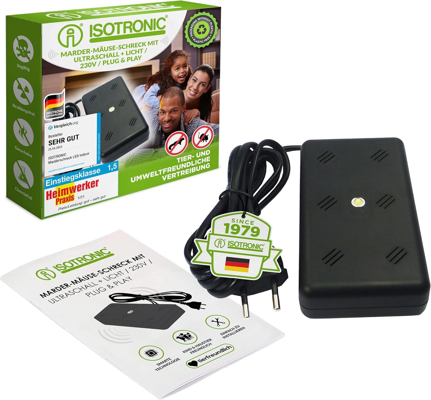 ISOTRONIC Ultraschall-Tierabwehr Isotronic Marder-, Mäusevertreiber Innen, Blitzlicht 230V, 1-tlg.