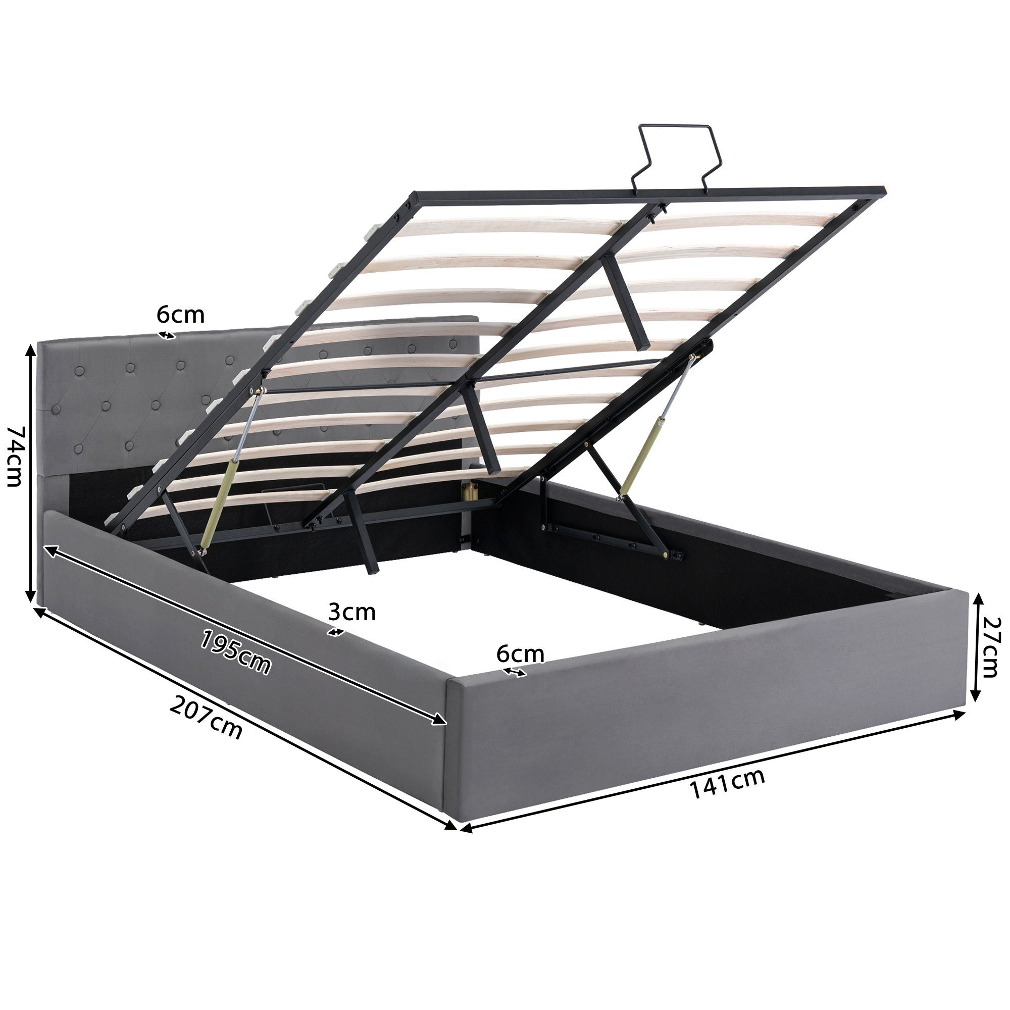 Boxspringbett (Polsterbett), Hydraulisches Doppelbett 140x200 cm mit Knopfheftung
