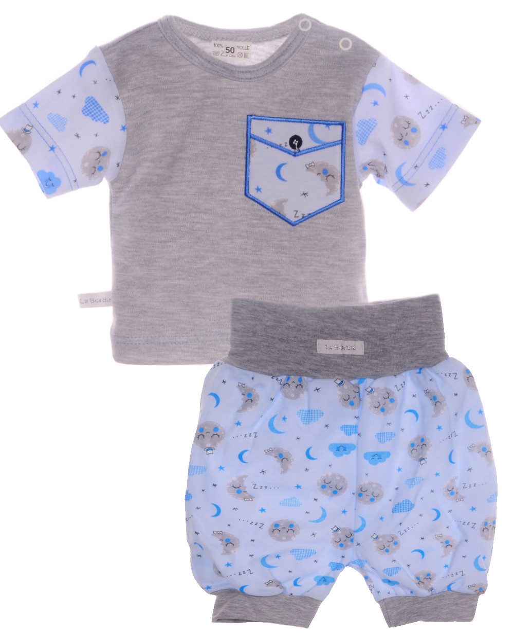 Shirt & Shorts Baby Set kurze Pumphose und T-Shirt in Blau Grau mit Wolken