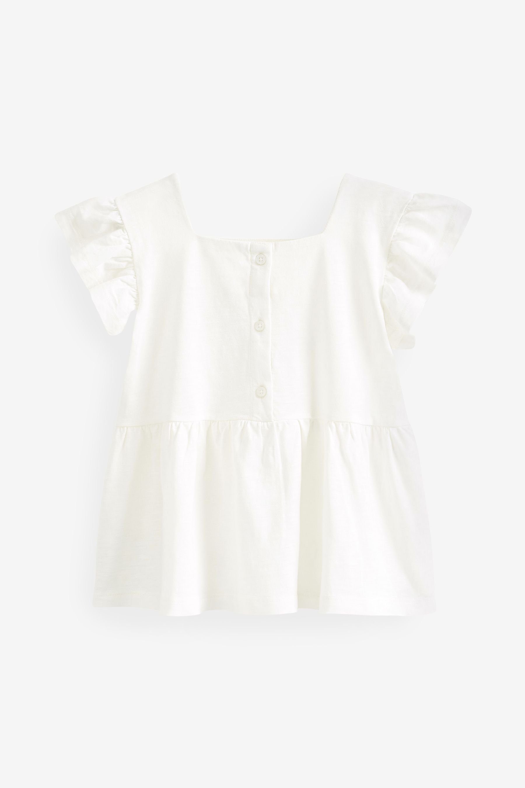 T-Shirt White Embroidered Next T-Shirt Rüschenärmeln Floral mit (1-tlg)