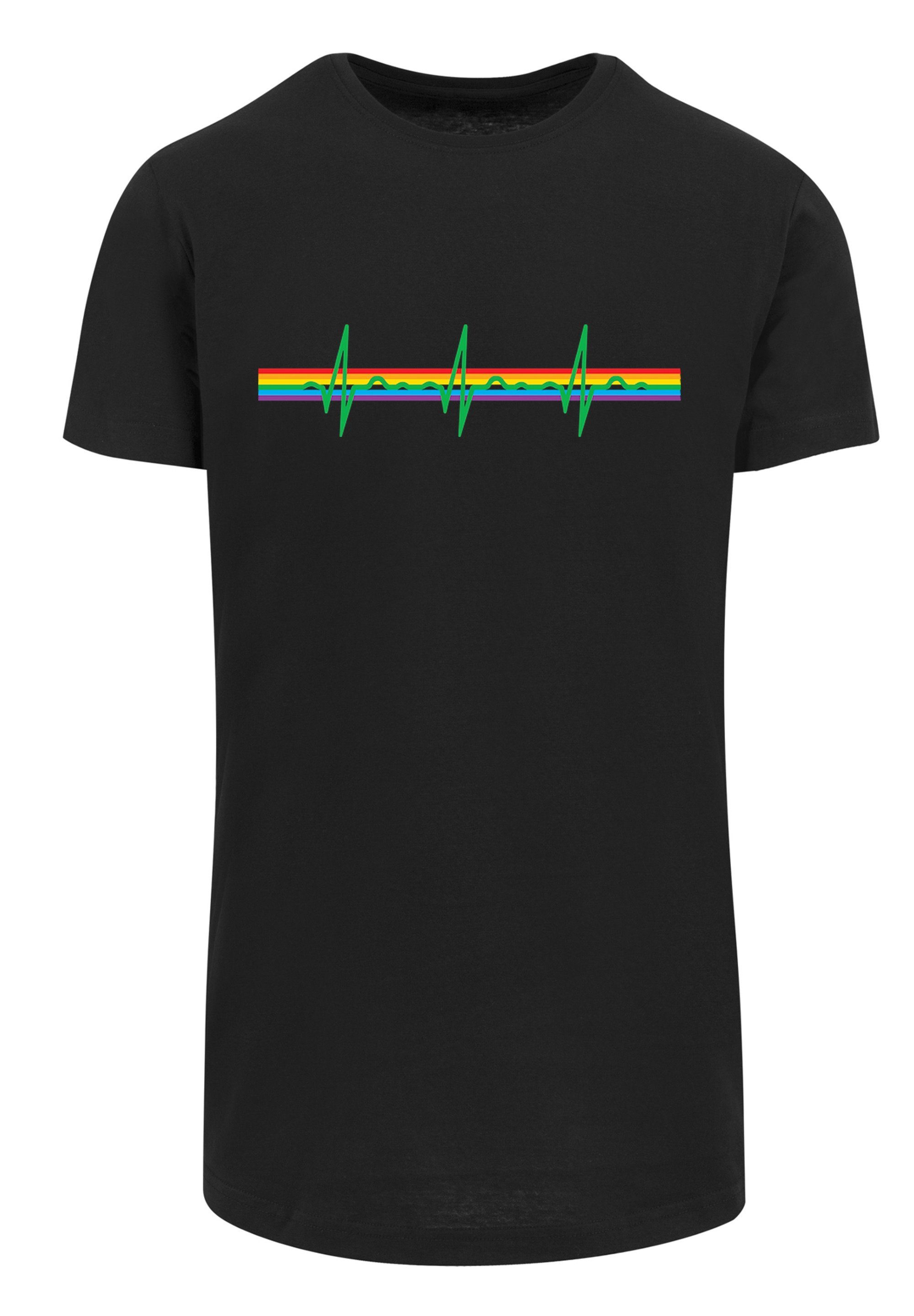 Herren Shirts F4NT4STIC T-Shirt Long Cut T-Shirt Pink Floyd Prism Heartbeat Rainbow Regenbogen