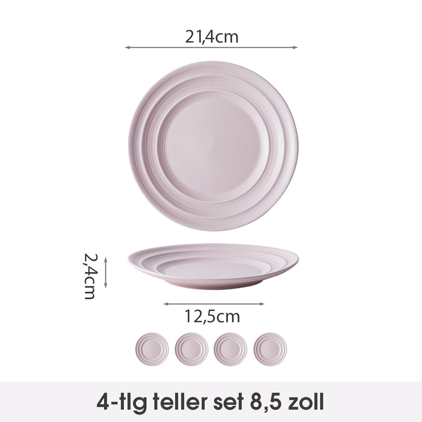 JIWOO Teller 4er Ø21,4cm, Salatteller Frühstücksteller Pastateller Dessertteller, (4 St), Keramik Hochwertiges Tellerset Lila Mikrowellen spülmaschinenfest