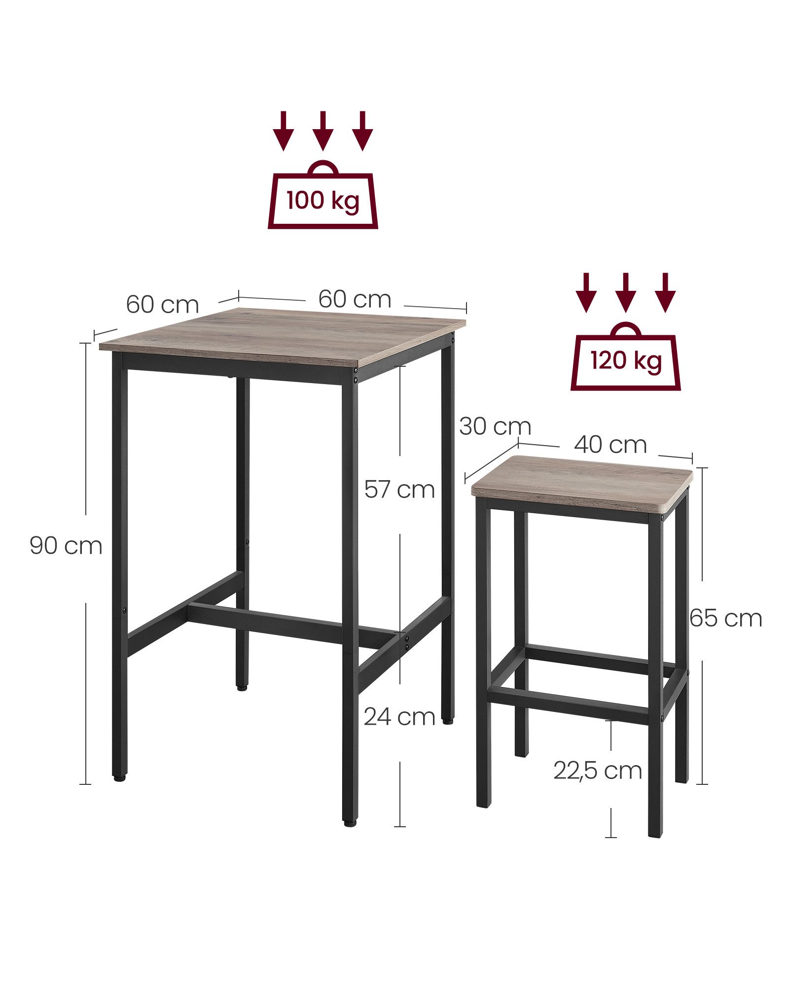 VASAGLE Bartisch Bartisch-Set, Esstisch(60 x 60 günstig online kaufen