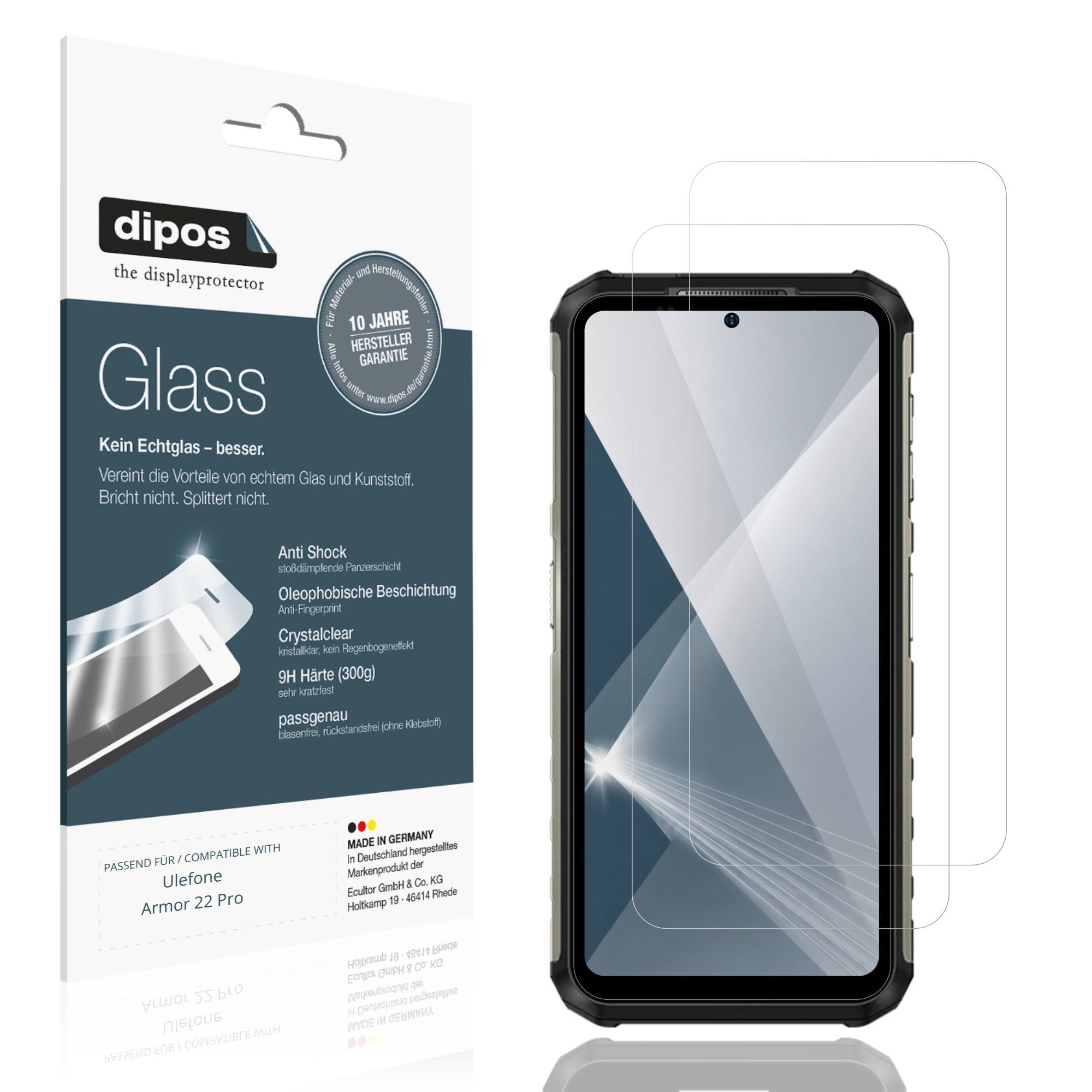 dipos Displayschutzfolie Schutzfolie für Ulefone Armor 22 Pro, 2 Stück, Displayschutz Schutz Folie Made in Germany