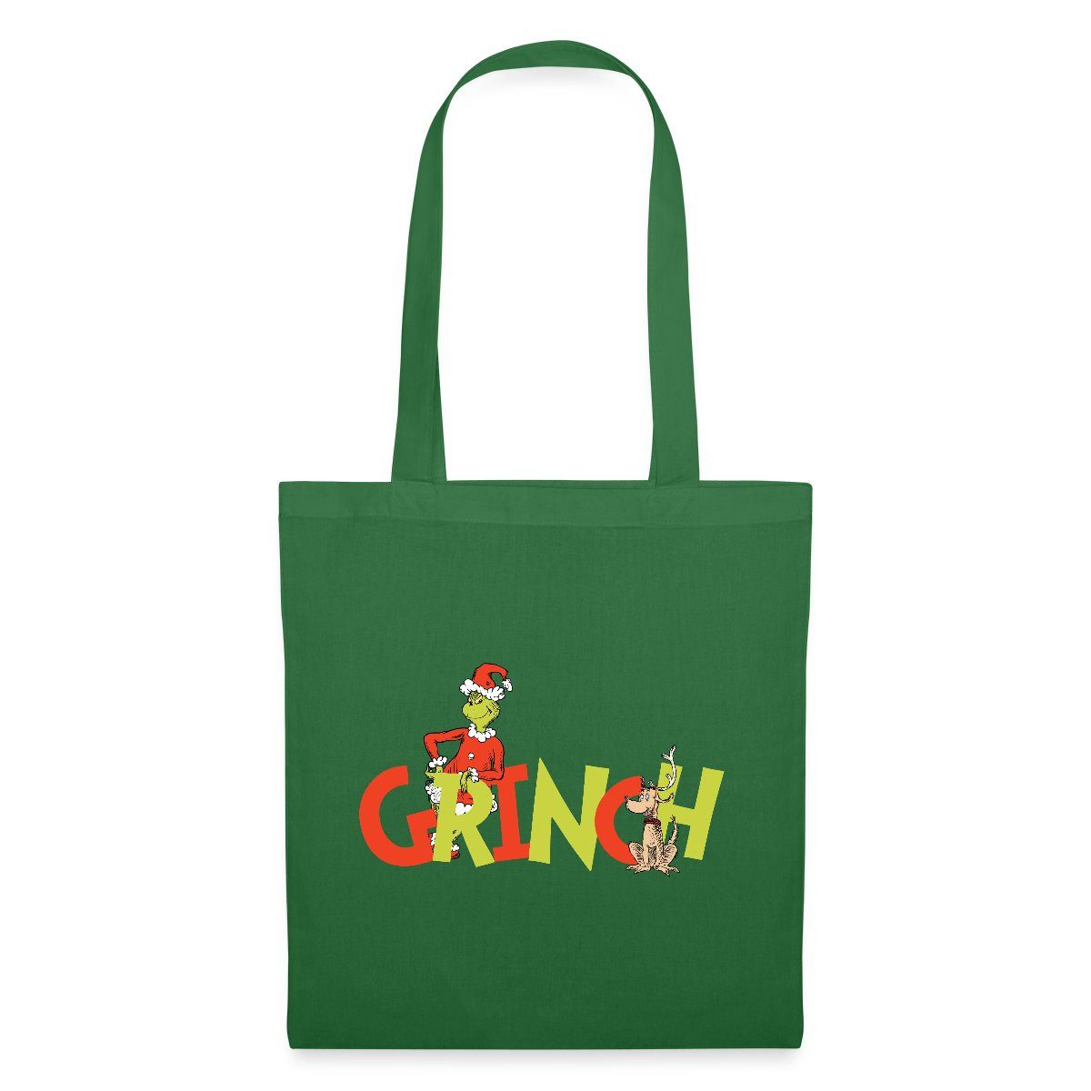 Spreadshirt Henkeltasche Der Grinch Schriftzug Mit Grinch & Hund Max Stoffbeutel (1-tlg)