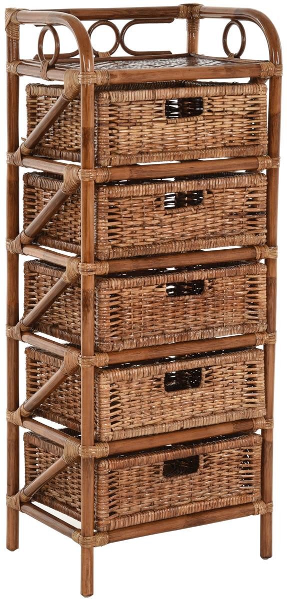 Krines Home Badregal Rattan Standregal Kommode Rattan Korb Regal Badregal Regalkommode, Handgearbeitet, Korbregal mit 5 Schubladen