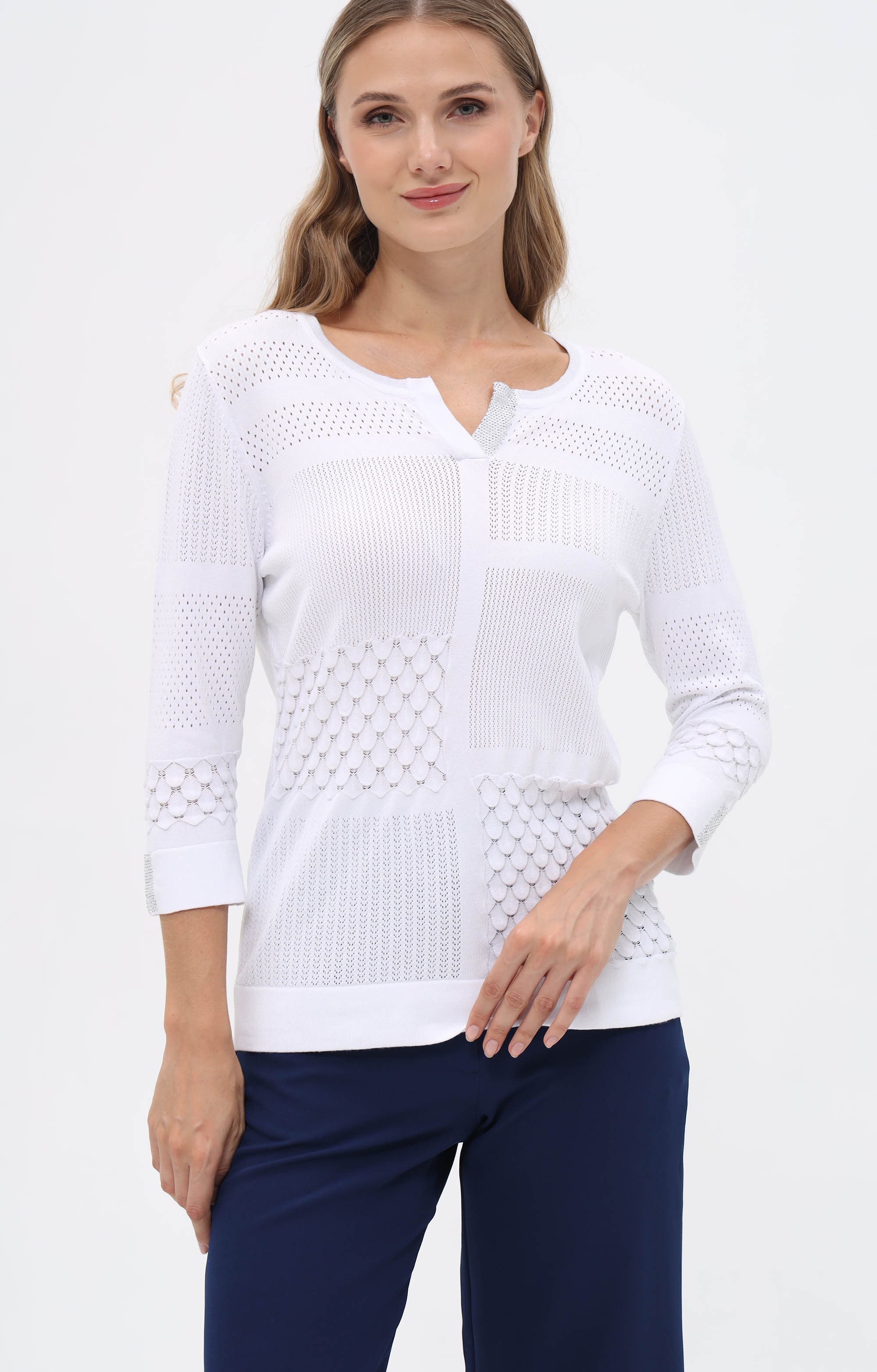 Passioni Strickpullover mit Strukturmuster und Strassdetails günstig online kaufen