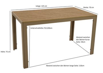 DEGAMO Gartentisch SORANO, rechteckig 125x70cm, Aluminium champagner + Kunstholz braun