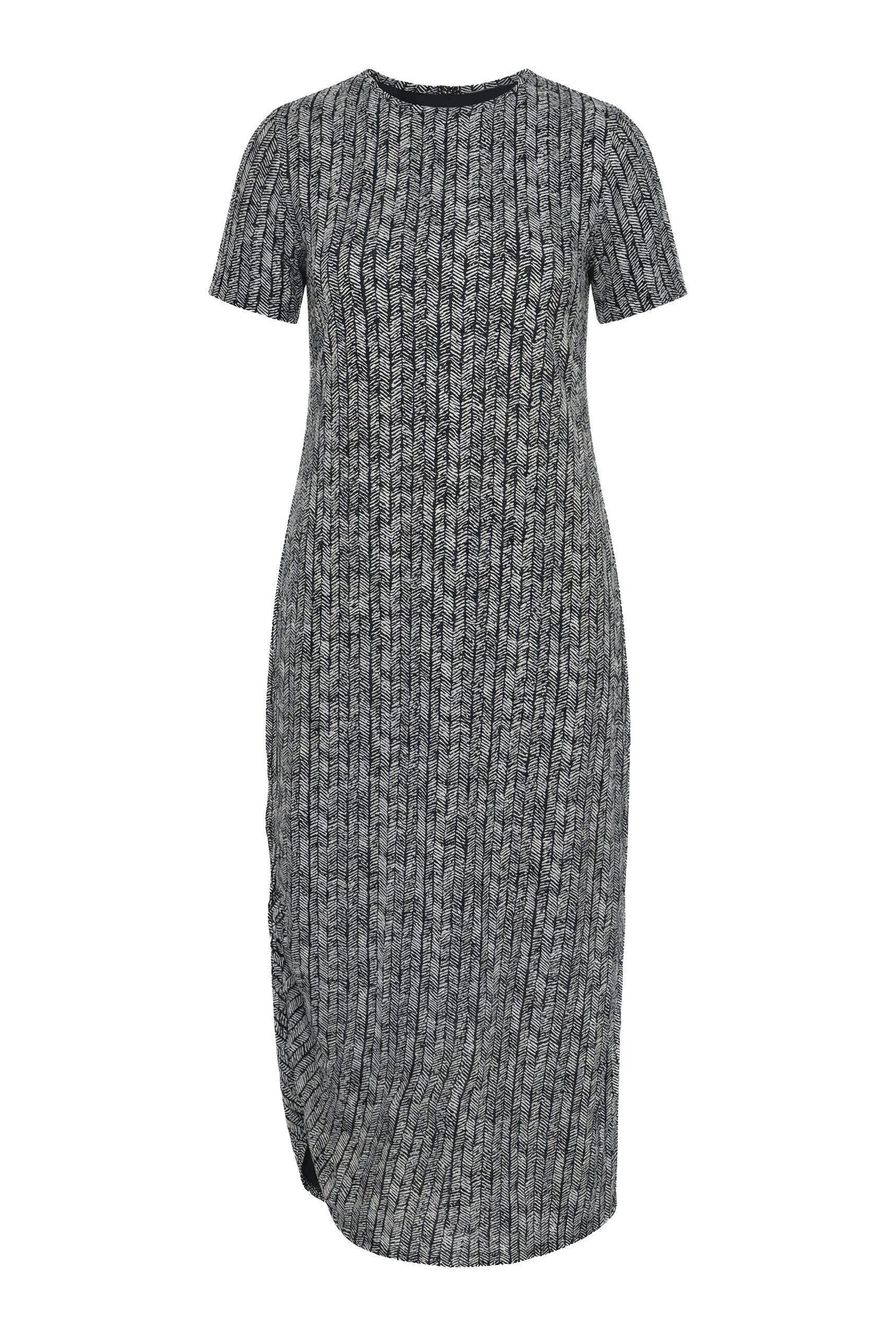 Ulla Popken Midikleid Maxikleid Fischgrat Rundhals Halbarm Biobaumwolle