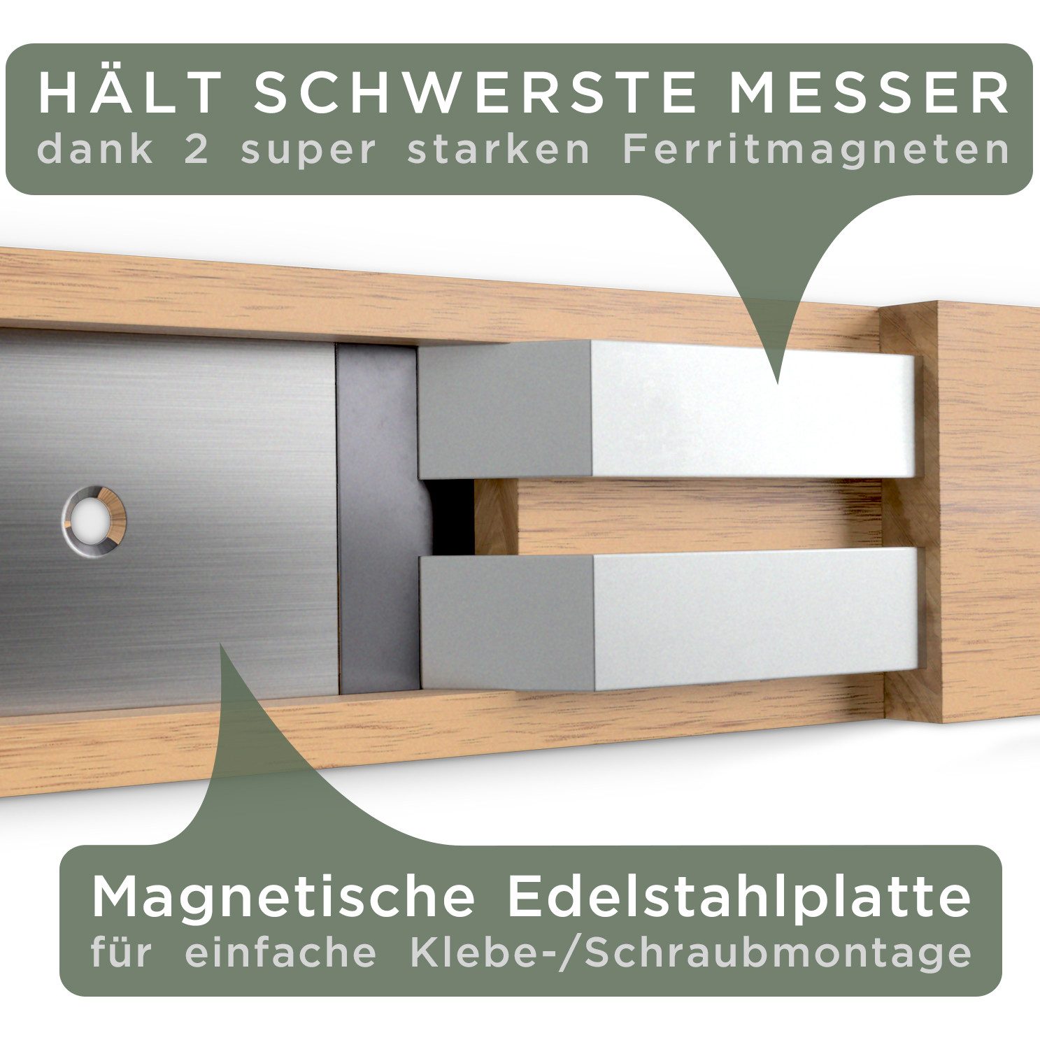 Waldwerk Messerleiste Magnetleiste Messer (40x5cm) - magnetische Messerleiste, Messerhalter magnetisch, Messer Magnetleiste zum Kleben oder Schrauben – Bild 3 von 5
