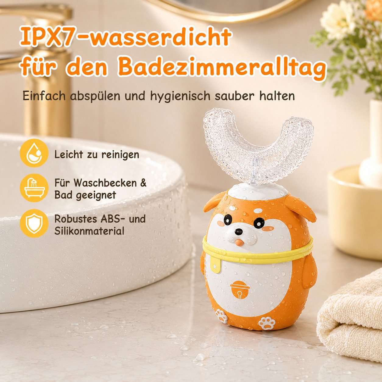 Tekoo Elektrische Kinderzahnbürste Schallzahnbürste Kinder Set U-Form, 5 Modi & Timer, 2-7 Jahre, Aufsteckbürsten: 4 St., Inklusive 4 Bürstenköpfe (2x U-Form, 2x Standard), Elektrische Kinderzahnbürste mit U-Form Kopf für 360° Reinigung