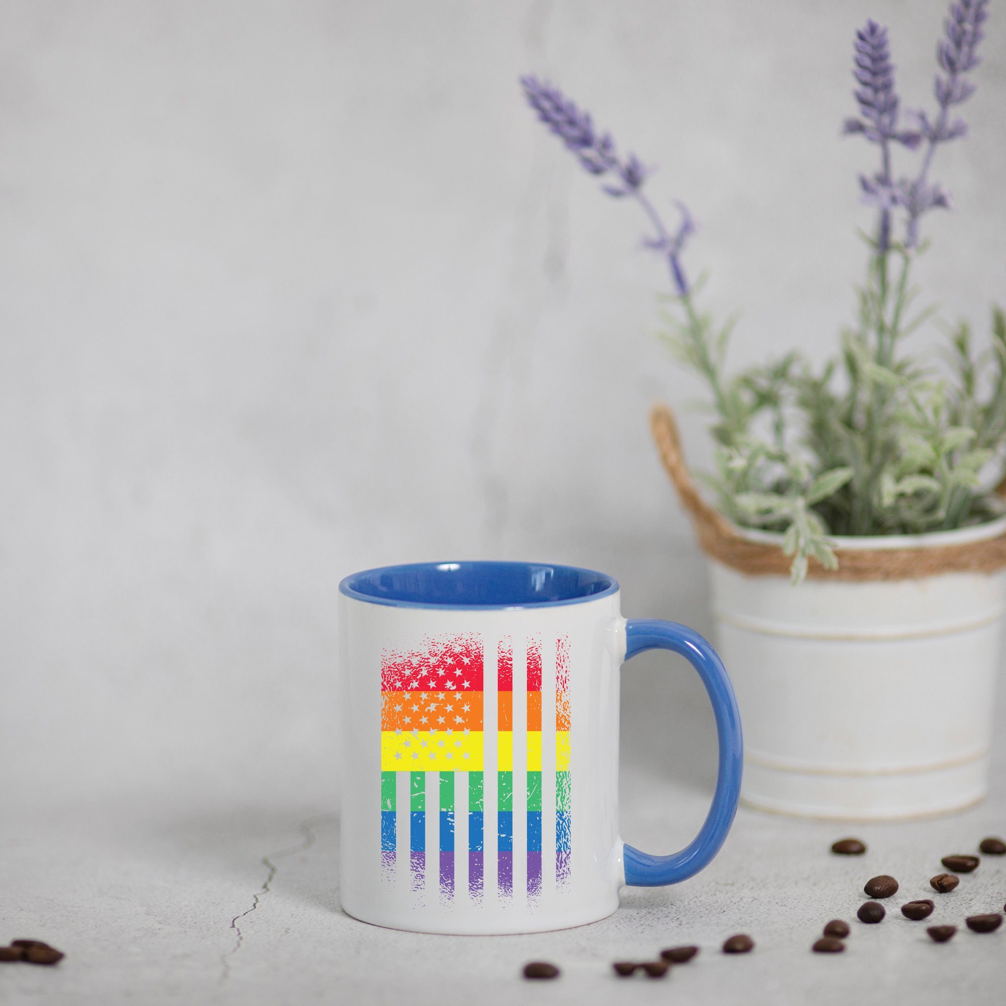Youth Designz Weiss/Royal mit Pride Print Keramik, Tasse Amerika Geschenk, modischem Kaffeetasse Flagge