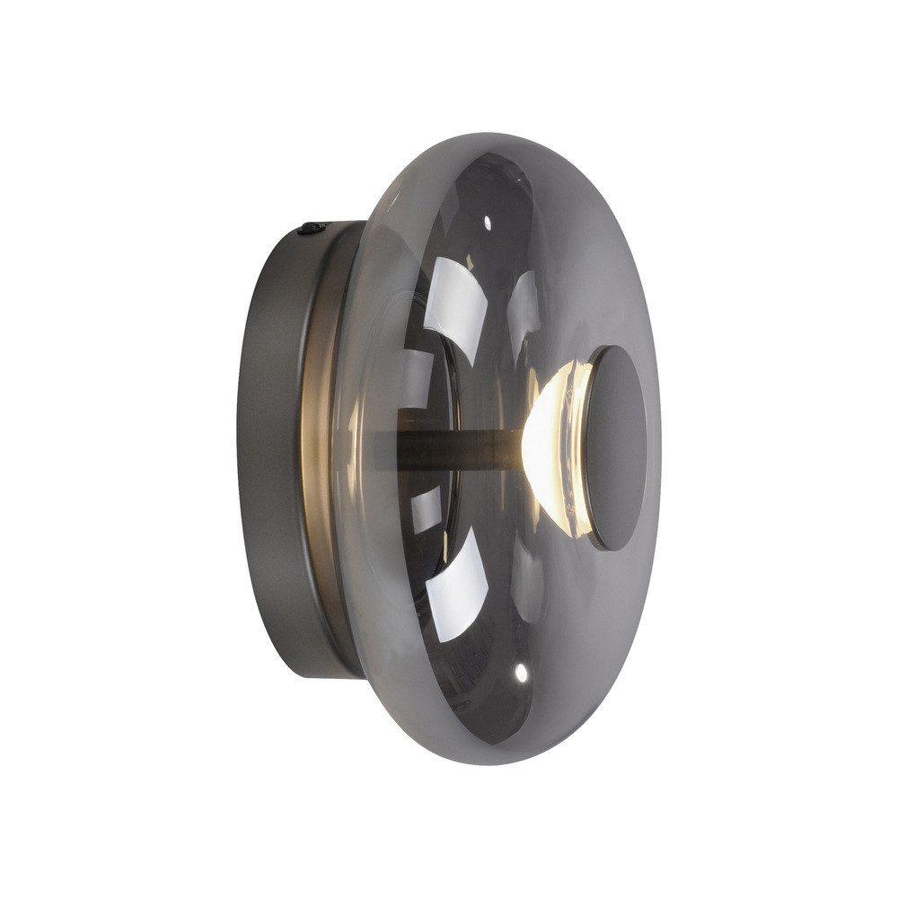 SCHÖNER WOHNEN-Kollektion LED Tischleuchte LED Wandlampe POSH, dimmbar, Memoryfunktion, 1xLED-Board/7,40W, dimmbar per Schnurschalter, Rauchglas rund grau