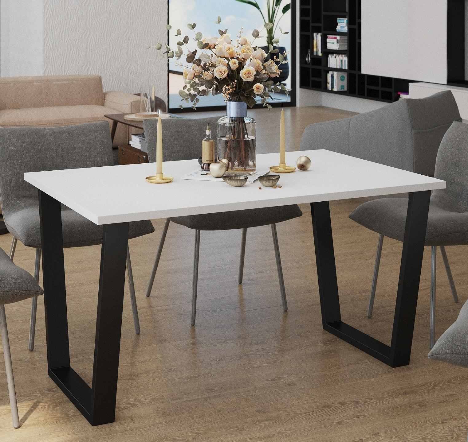 Furnix Esstisch CEZZARO Tisch für Esszimmer Küche Büro mit Trapezbeinen Auswahl, B185 bzw. 138 cm x H75 cm x T90 bzw. 67 cm Weiß