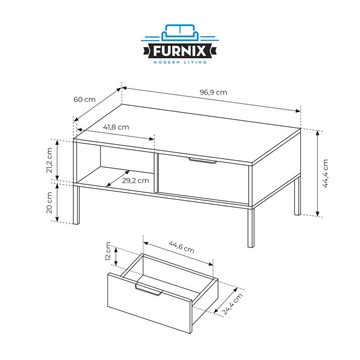 Furnix Couchtisch LARSONS niedriger Wohnzimmertisch Tisch Schublade Loft Anthrazit, B96,9 x H44,4 x T60 cm, Metallbeine
