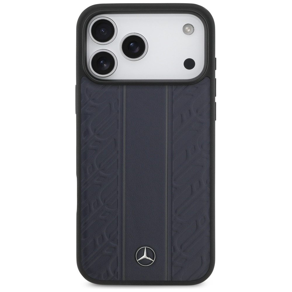 Mercedes Benz Handyhülle MagSafe iPhone 17 Pro Max Echtleder blau Logo Stern Metall 6,9 Zoll, Kantenschutz