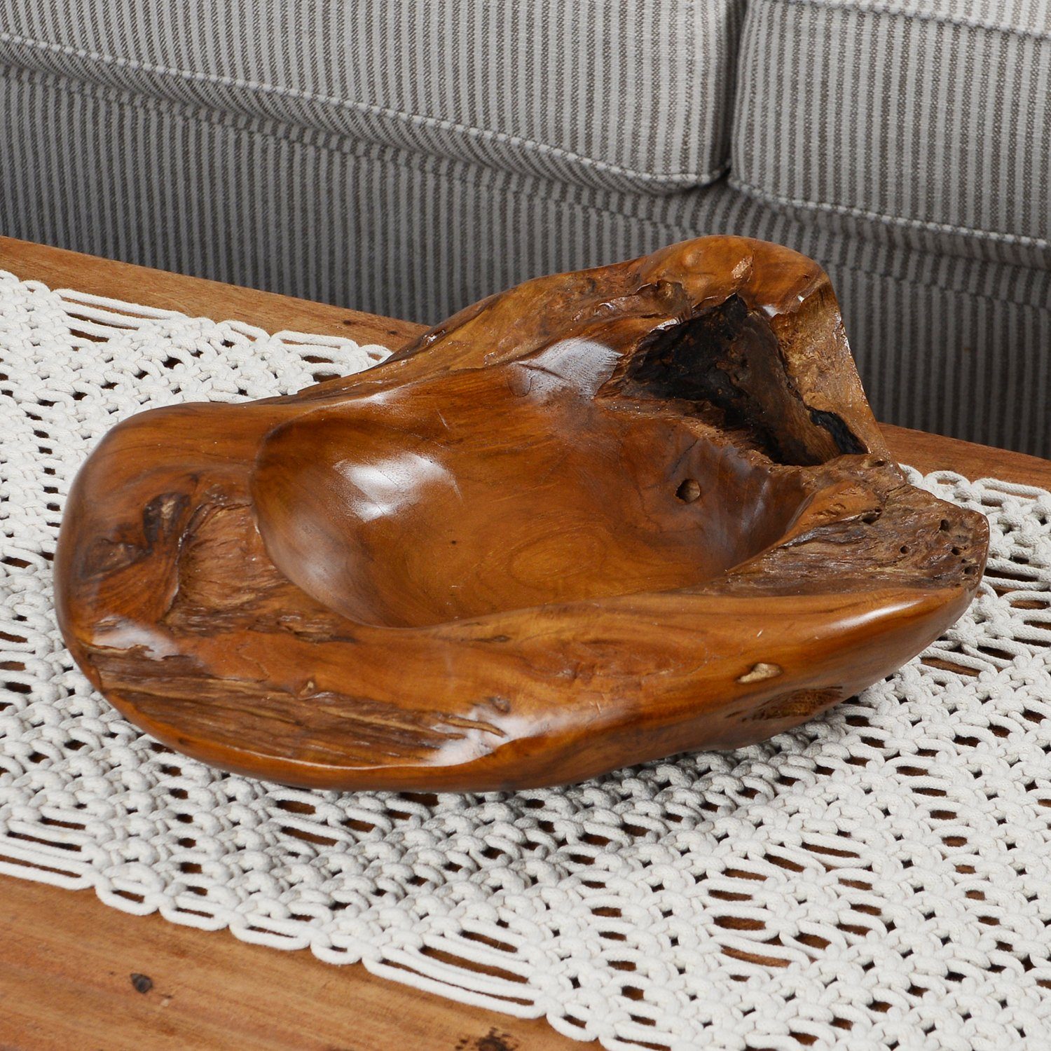 wohnfreuden Dekoschale Holzschale Deko Teak 45 cm lasiert, 1047 – Bild 4 von 5