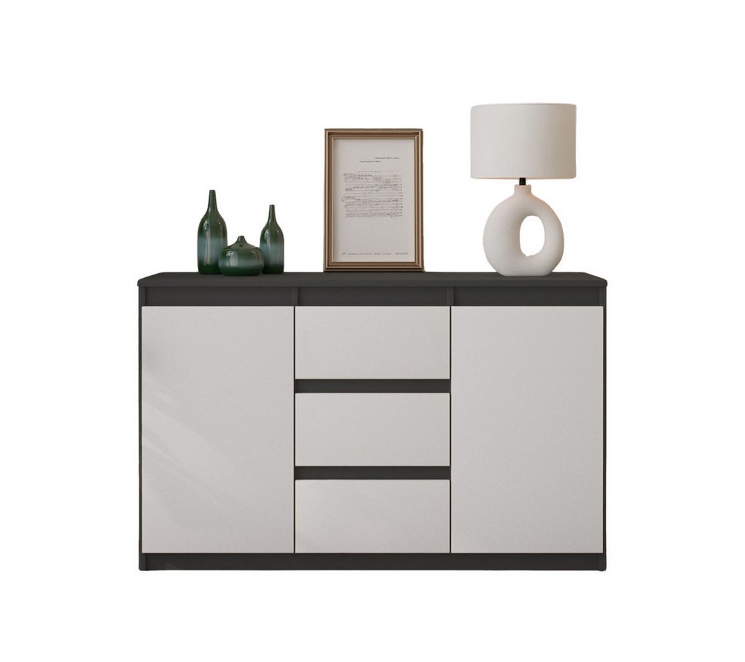 Furnica Kommode Sideboard 3 Schubladen und 2 Türen - Anthrazit Grau H75cm B120cm T35cm