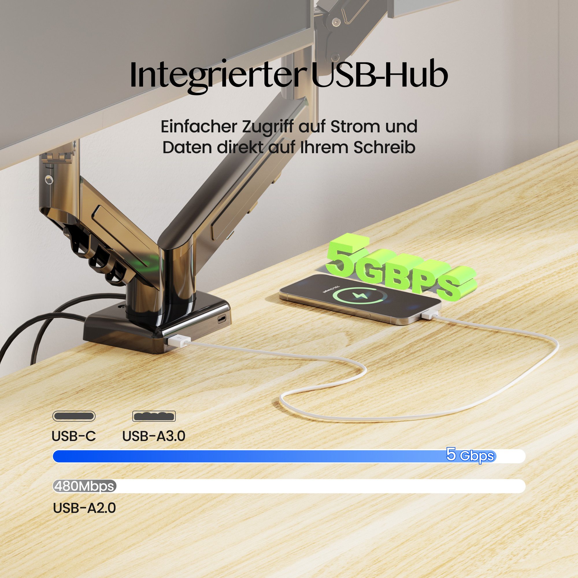 FLEXISPOT Monitorständer Ergonomische Monitorhalterung für Schreibtisch, flexibel verstellbar, (bis 32 Zoll, VESA 75/100 mm kompatibel mit USB-Anschluss, 2-tlg., höhenverstellbar bis 39 cm, bis 9 kg je Arm)