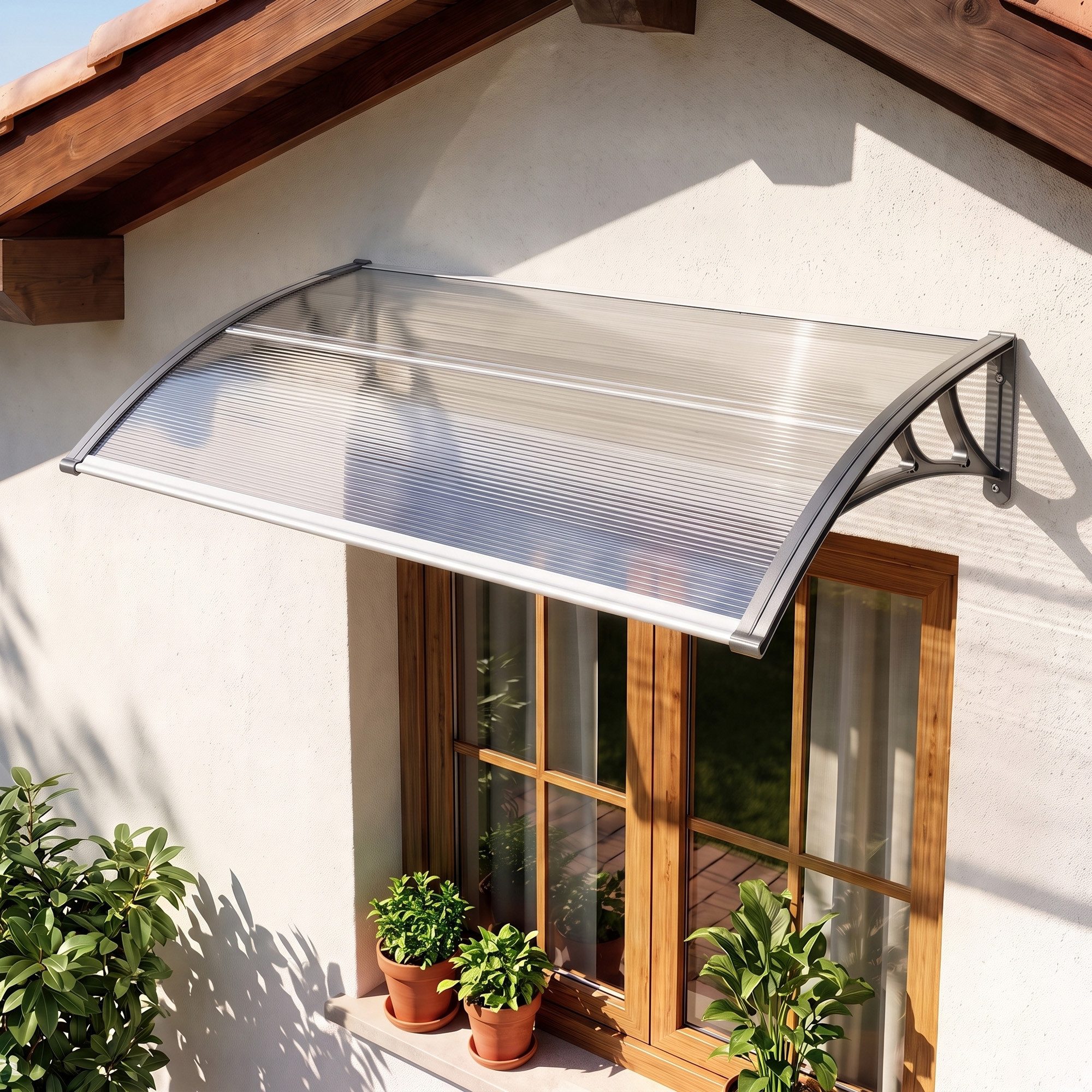Outsunny Pultvordach für Haustür mit UV Schutz, Aluminium-Verbindungstangen, Grau (Überdachung, 1 St., Vordach für Haustür), für draußen Alu Grau