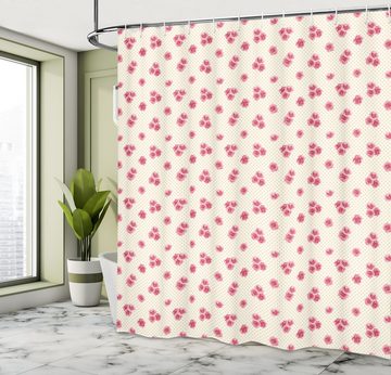 Abakuhaus Duschvorhang Moderner Digitaldruck mit 12 Haken auf Stoff Wasser Resistent Breite 175 cm, Höhe 180 cm, Retro Rosen-Blüten auf Tupfen