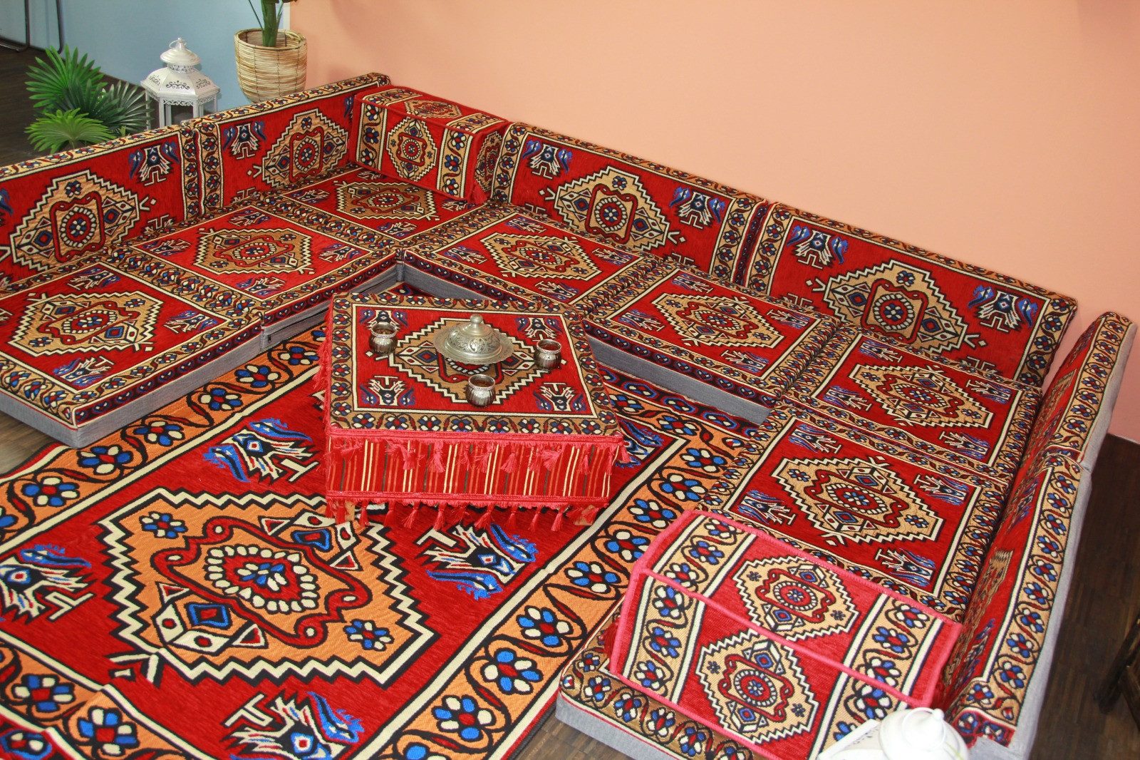 CaddeBuy Sofa Arabische Ecke Majlis, Stizkissen, Orientalisches Sofa, Kelim, AR-12, 190 Teile