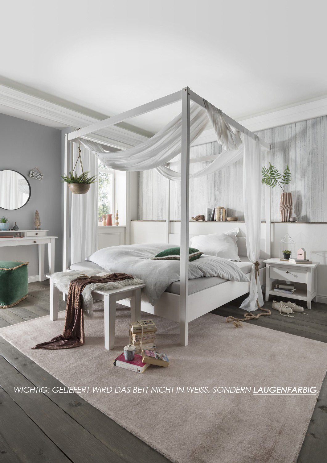 Natur24 Himmelbett Massives Himmelbett 180 x 200 cm Kiefer Gelaugt