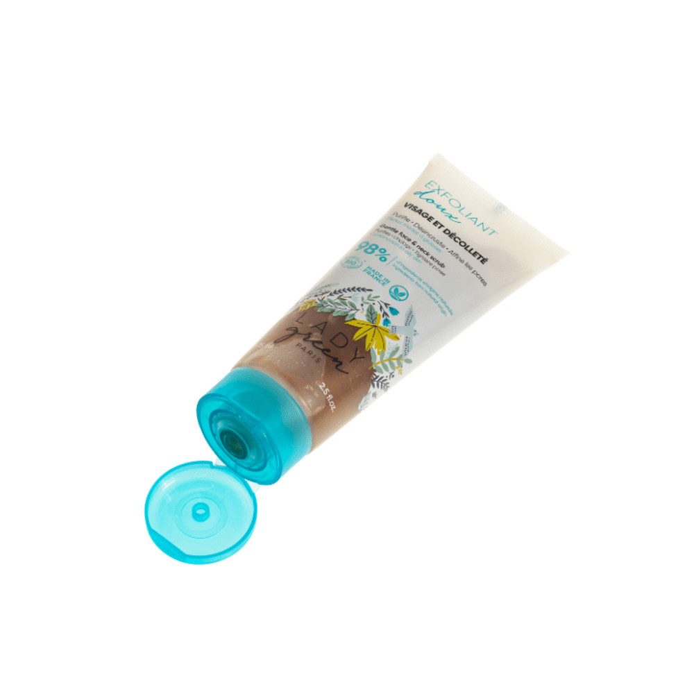 LADY GREEN PARIS Hautpflegegel Sanftes Peeling für Gesicht und Dekolleté, Sanfte Hautreinigung mit Aloe Vera, Moringa & Kiwi für strahlende Haut