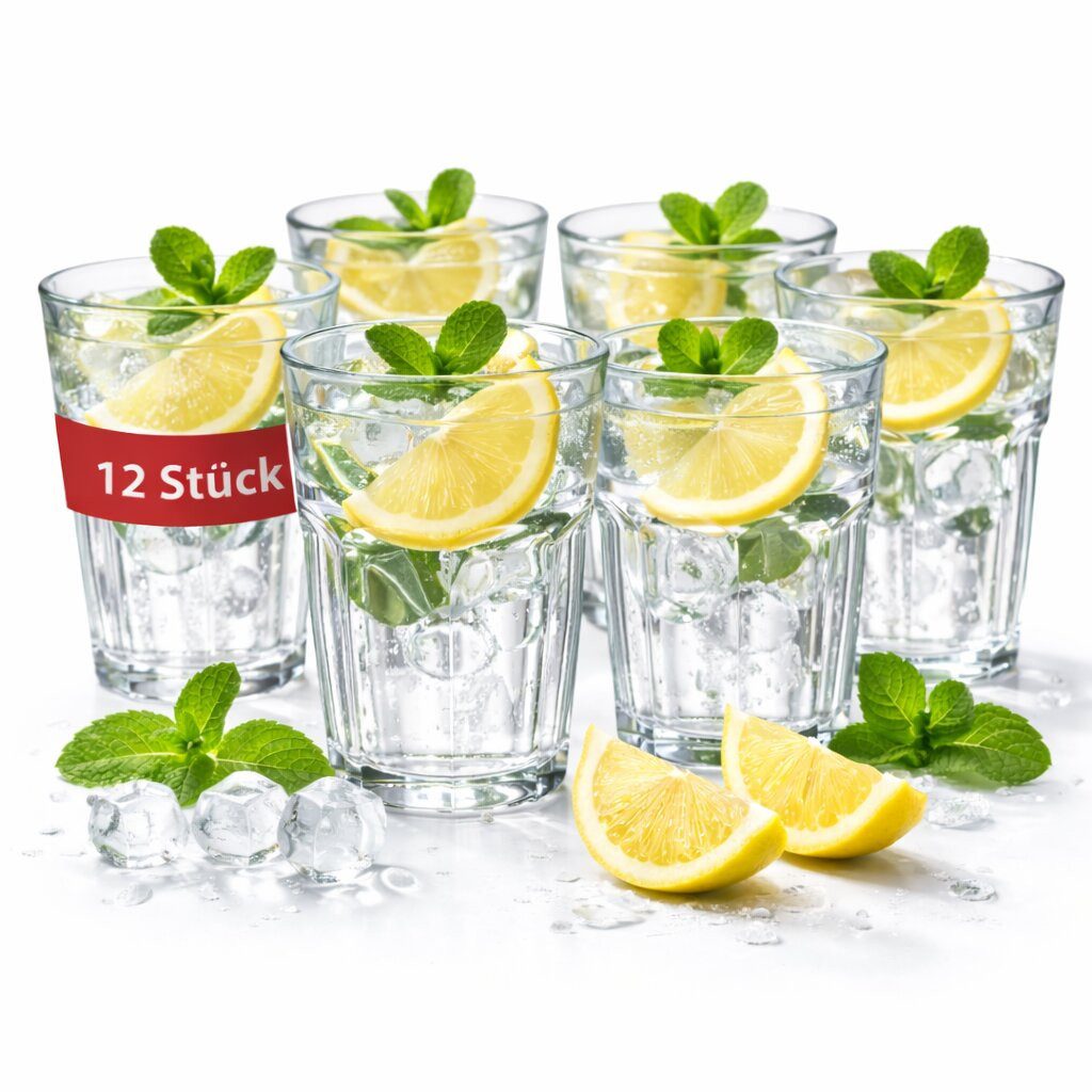 BigDean Cocktailglas Trinkgläser Set 350 ml – robuste Wassergläser aus klarem Glas, 12-tlg., Glas, 350ml, Modernes Design, Angenehme Form, Spürbare Qualität