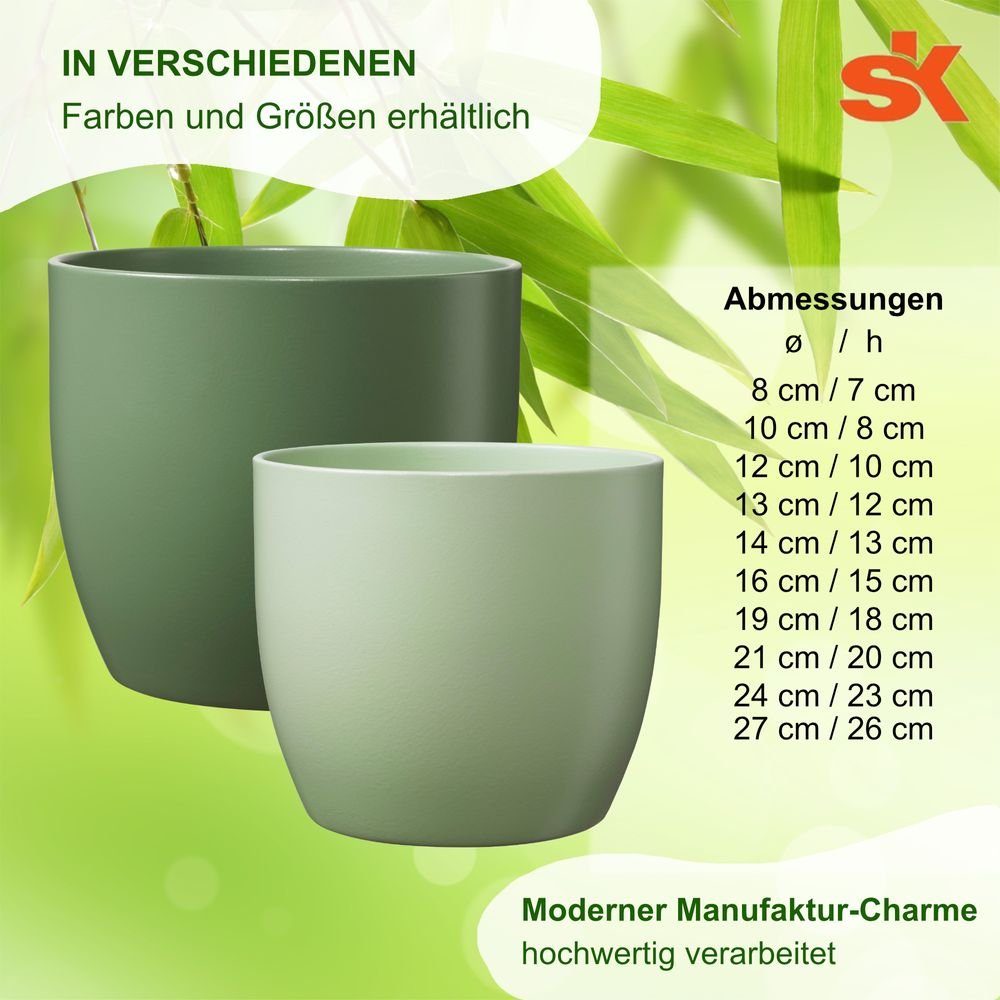 Keramikübertopf Soendgen hochwertiges Wohnambiente ø8 cm, Übertopf Heimwerkercenter Basel - moosgrün Serie matt, SK
